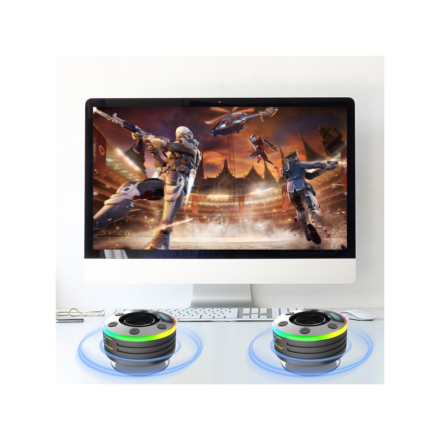 Haut-parleur de douche Bluetooth, Mini haut-parleur de douche avec ventouse, Radio de douche sans fil avec lumière RVB, Radio FM, Haut-parleur