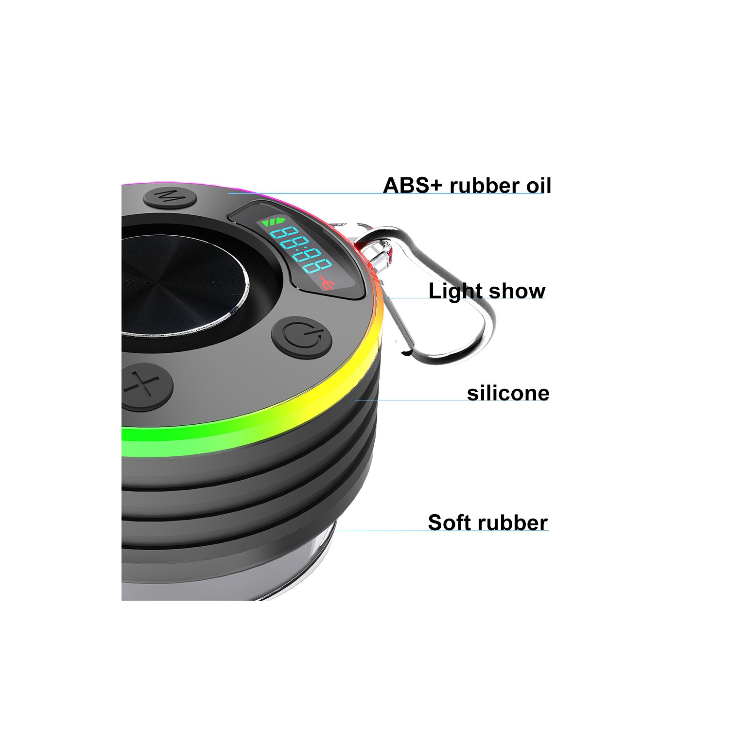 Haut-parleur de douche Bluetooth, Mini haut-parleur de douche avec ventouse, Radio de douche sans fil avec lumière RVB, Radio FM, Haut-parleur