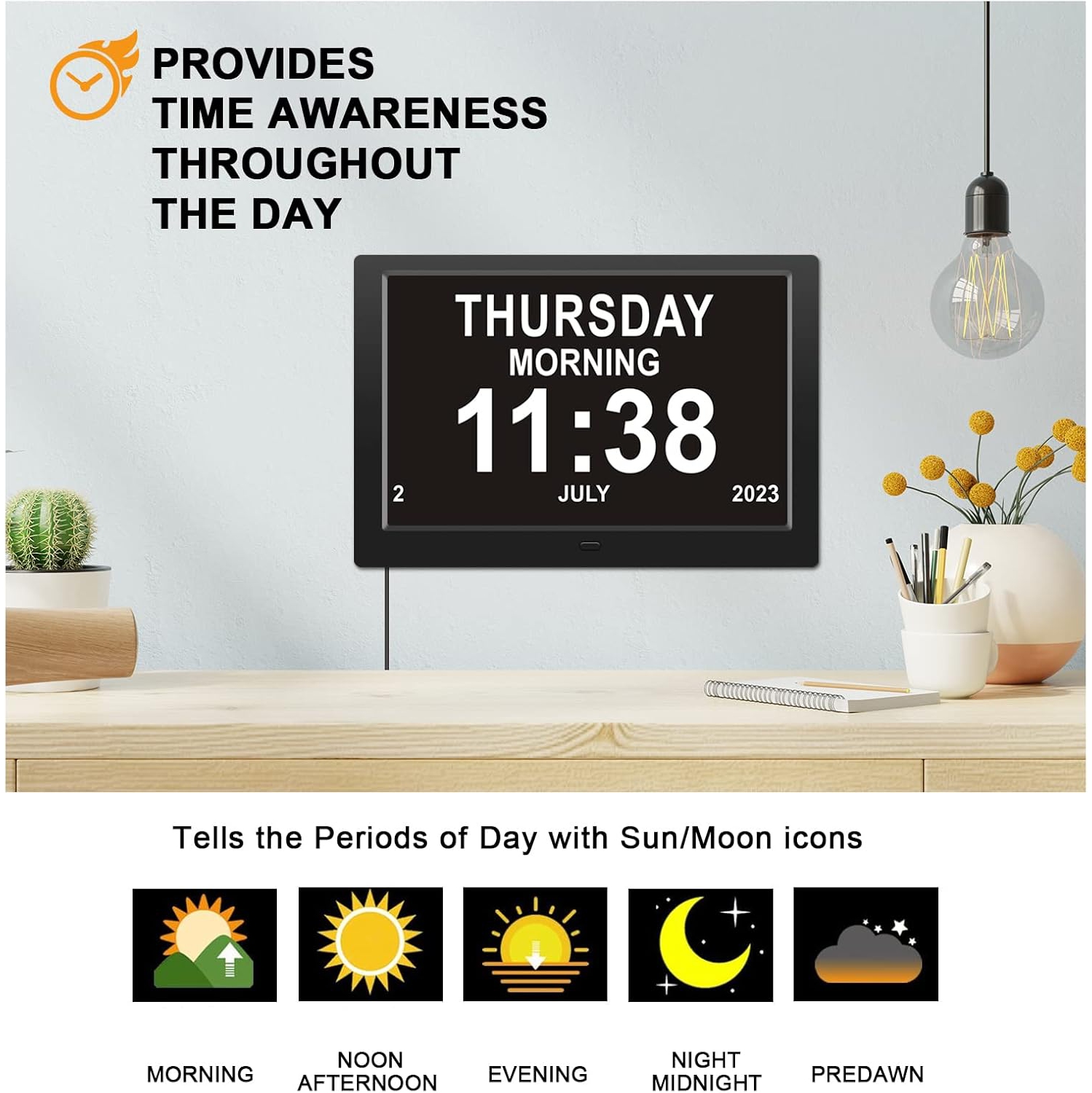 Horloge avec calendrier, horloge numérique avec date, grande horloge LCD de 10&nbsp;po, alarme jour et heure, horloge calendrier pour perte de