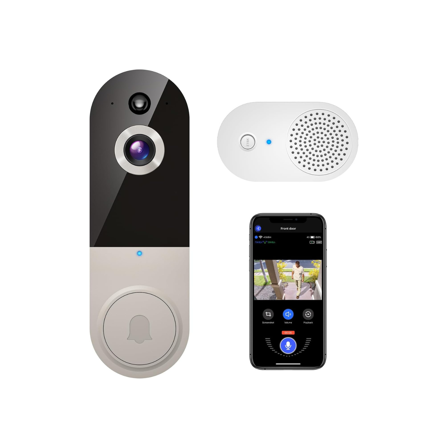1080P Smart Video Doorbell Camera with Chime, Intelligent AI Human Detection, Cloud Storage, Two-Way Audio, IR Night Vision, Live View, Wide Angle