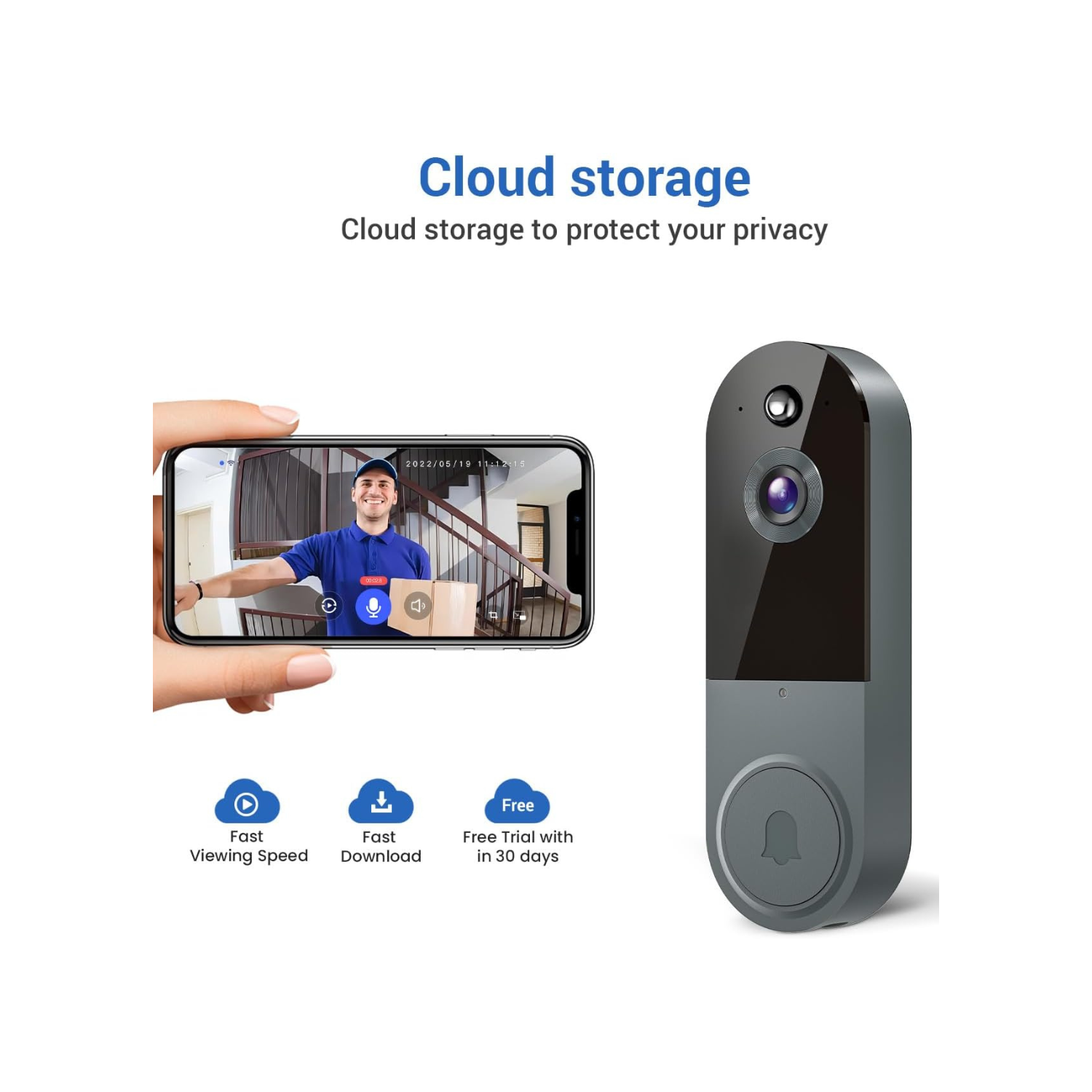 1080P Smart Video Doorbell Camera with Chime, Intelligent AI Human Detection, Cloud Storage, Two-Way Audio, IR Night Vision, Live View, Wide Angle