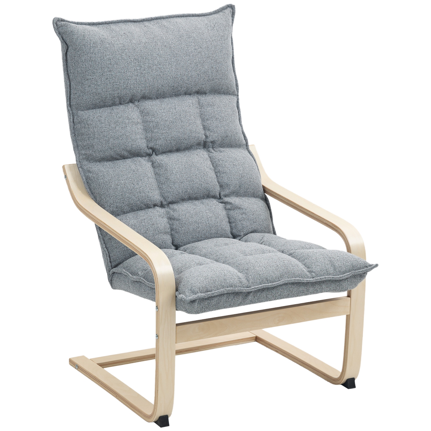 HOMCOM Modern Armchair, Upholstered Linen Accent Chair with Curved Leg and Arm, Leisure Lounge Chair for Living Room, Bedroom, Balcony, Office, Light