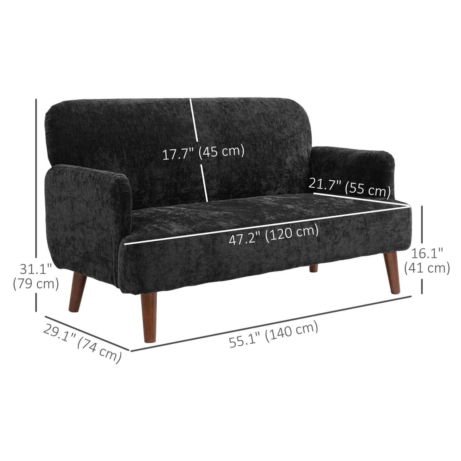 HOMCOM 55" Loveseat Sofa, 2 Seater Velvet Sofa Couch with 8.3" Thick Padding and Rubber Wood Legs, Upholstered Love Seat for Living Room, Bedroom,