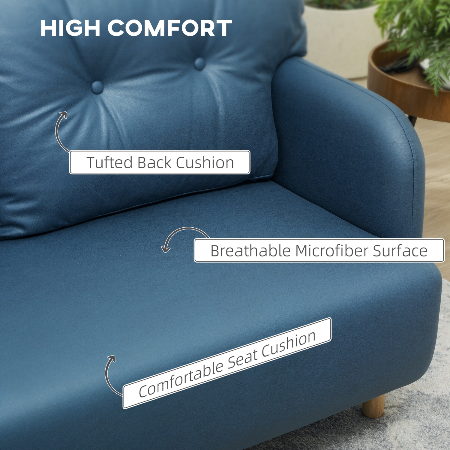 HOMCOM 58" Loveseat Sofa for Bedroom, Modern Love Seats Furniture, Upholstered 2 Seater Couch with 2 Tufted Back Cushion, Steel Frame and Beech Wood