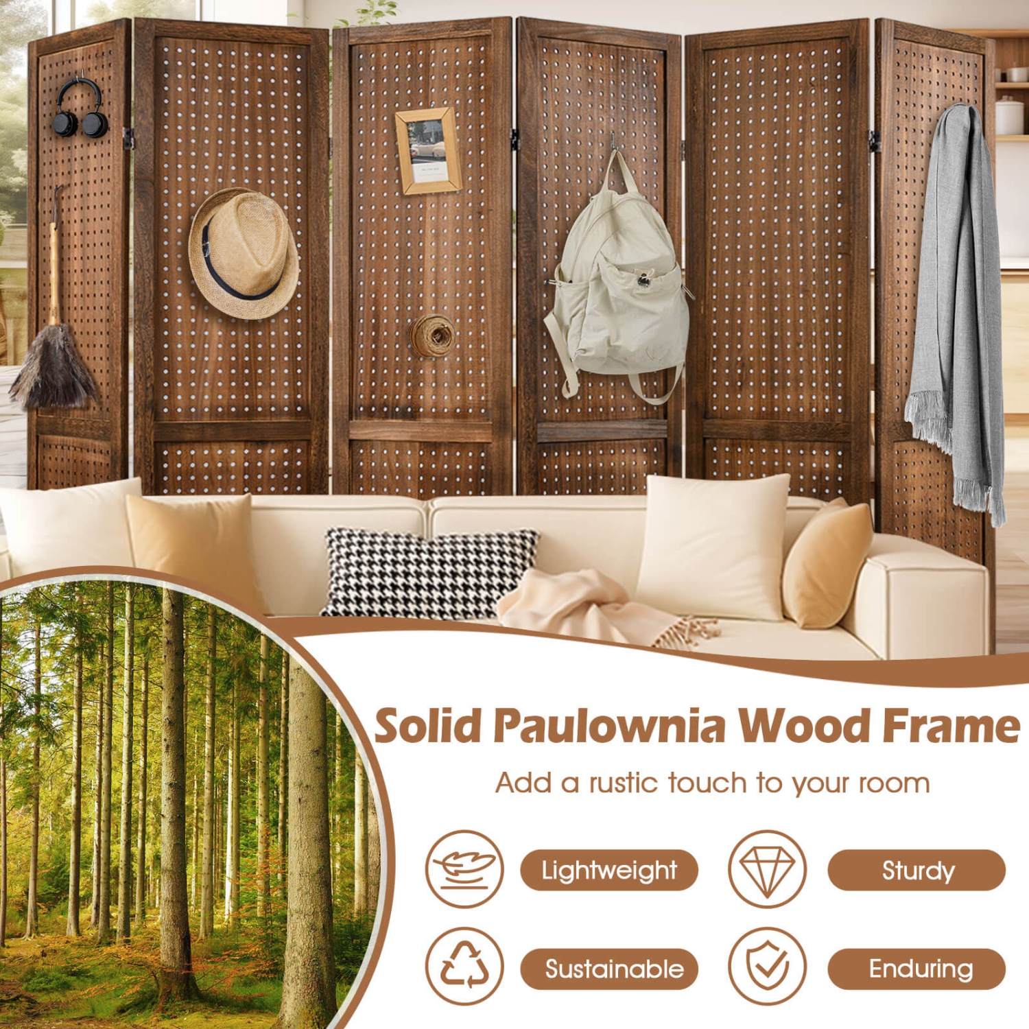 Présentoir à panneaux perforés 4/6 de Costway avec charnières en métal à 360° Cadre en bois massif pour le spectacle d'artisanat