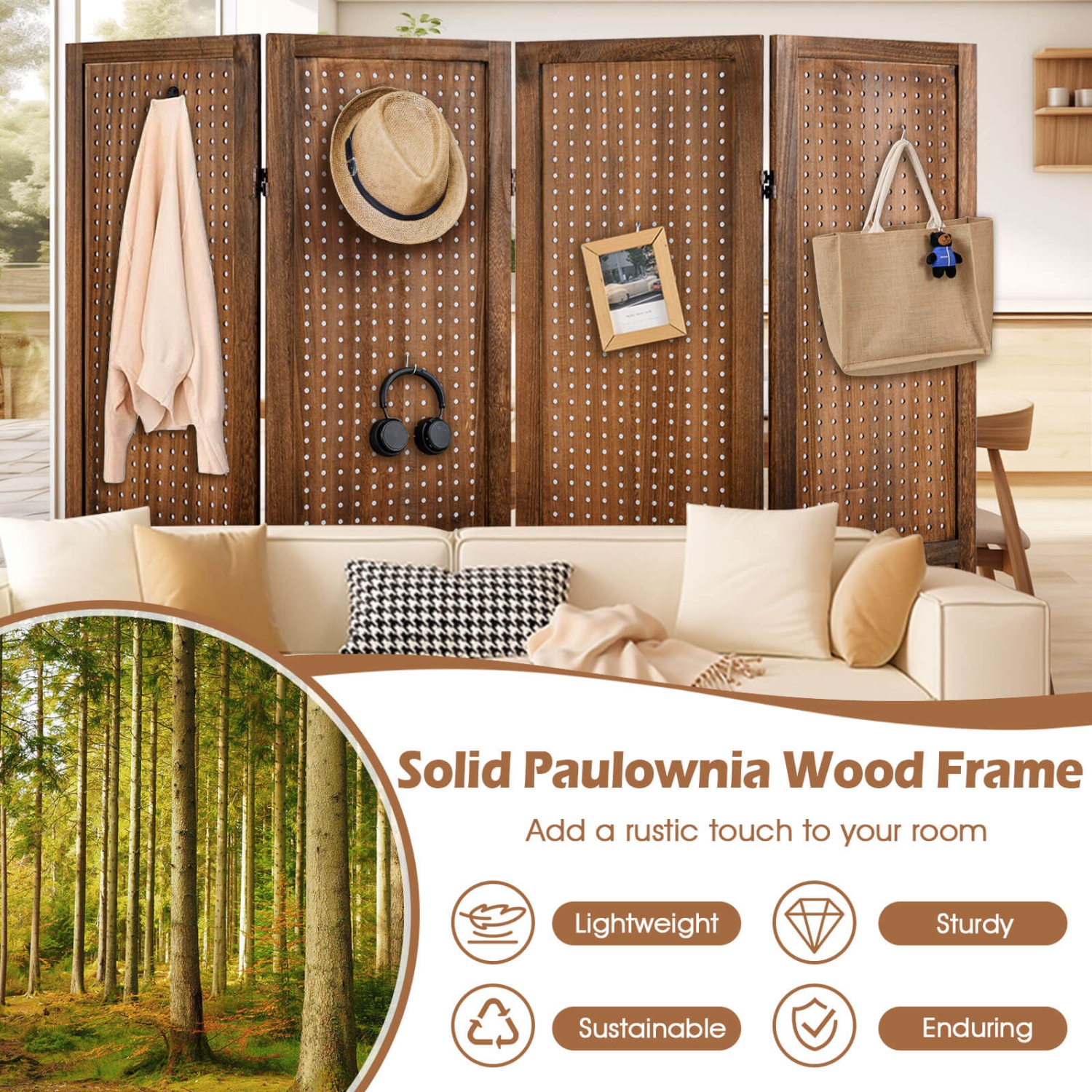 Présentoir à panneaux perforés 4/6 de Costway avec charnières en métal à 360° Cadre en bois massif pour le spectacle d'artisanat