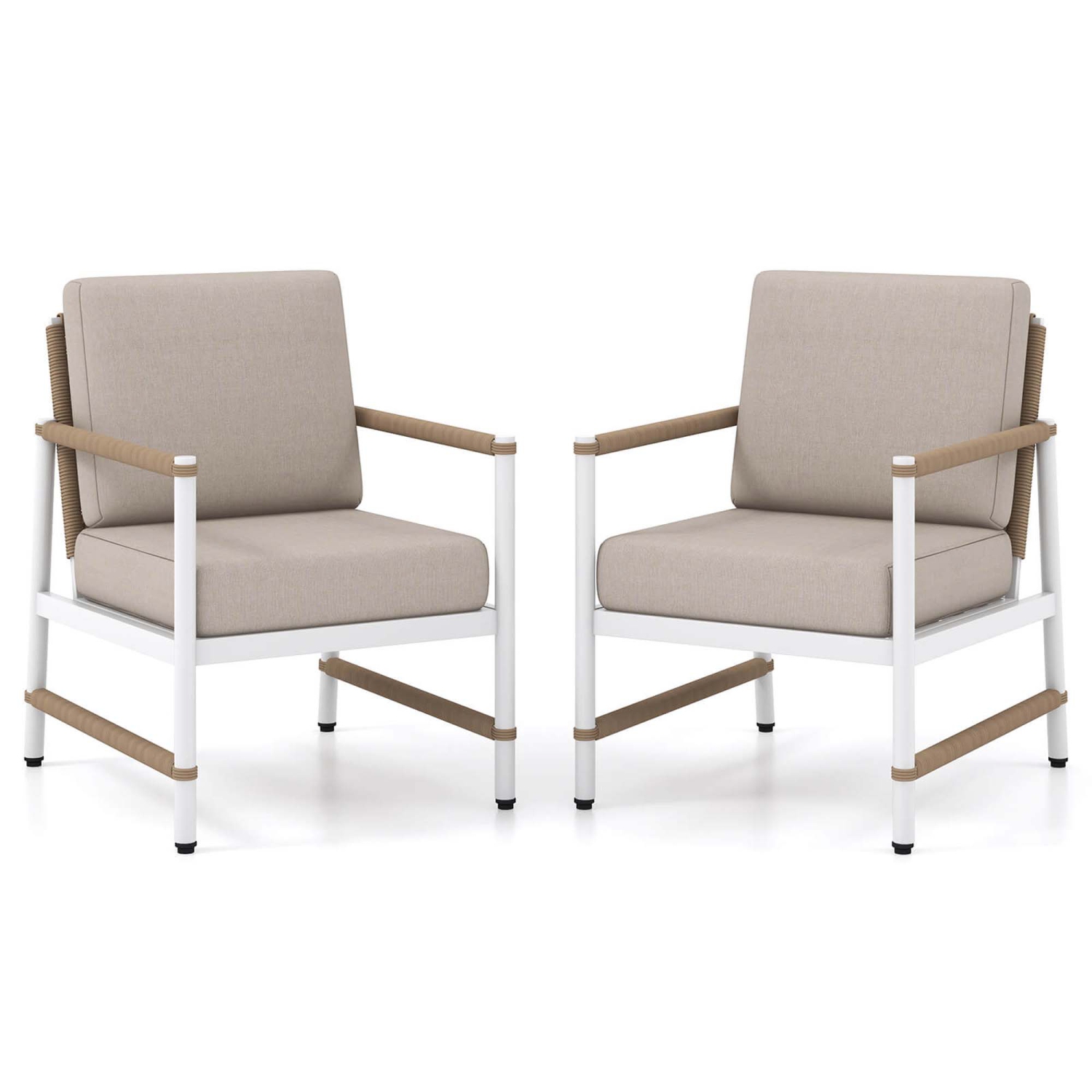 Costway 2 PCS Patio Sofa Set with Thick Cushions Modern Bistro Set for Poolside