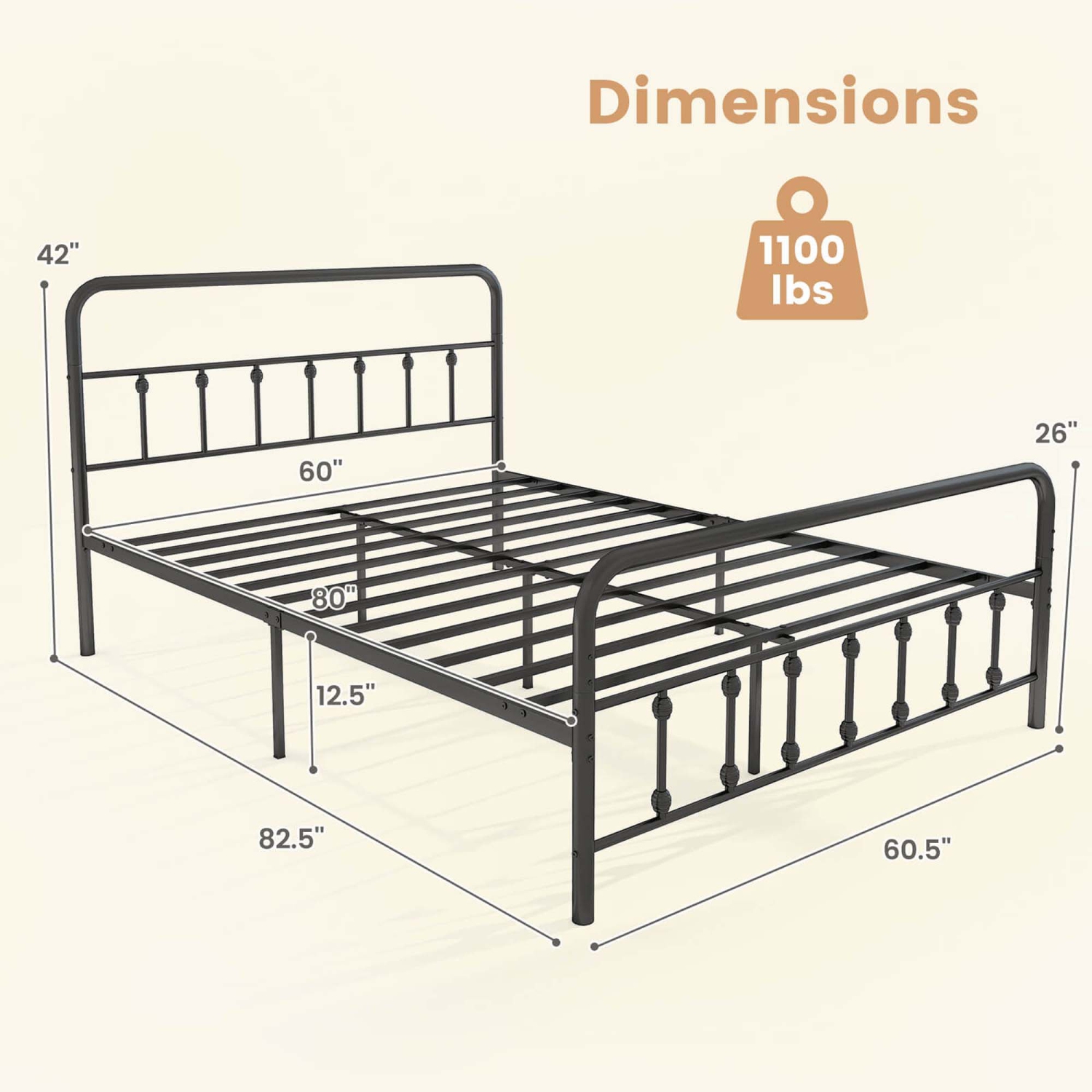 Costway Full/Queen/King Size Bed Frame with Headboard Under Bed Storage No Box Spring Needed Black