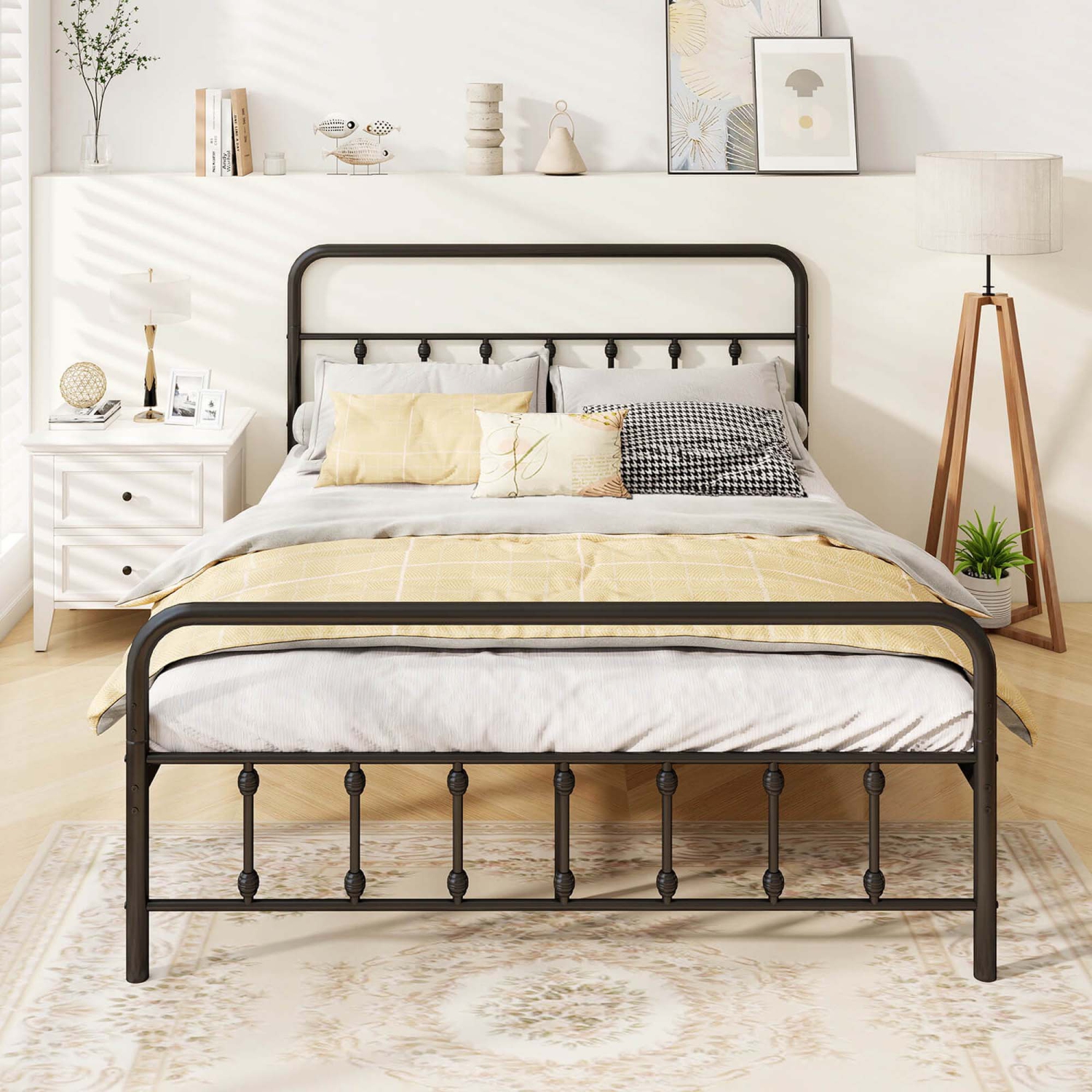 Costway Full/Queen/King Size Bed Frame with Headboard Under Bed Storage No Box Spring Needed Black