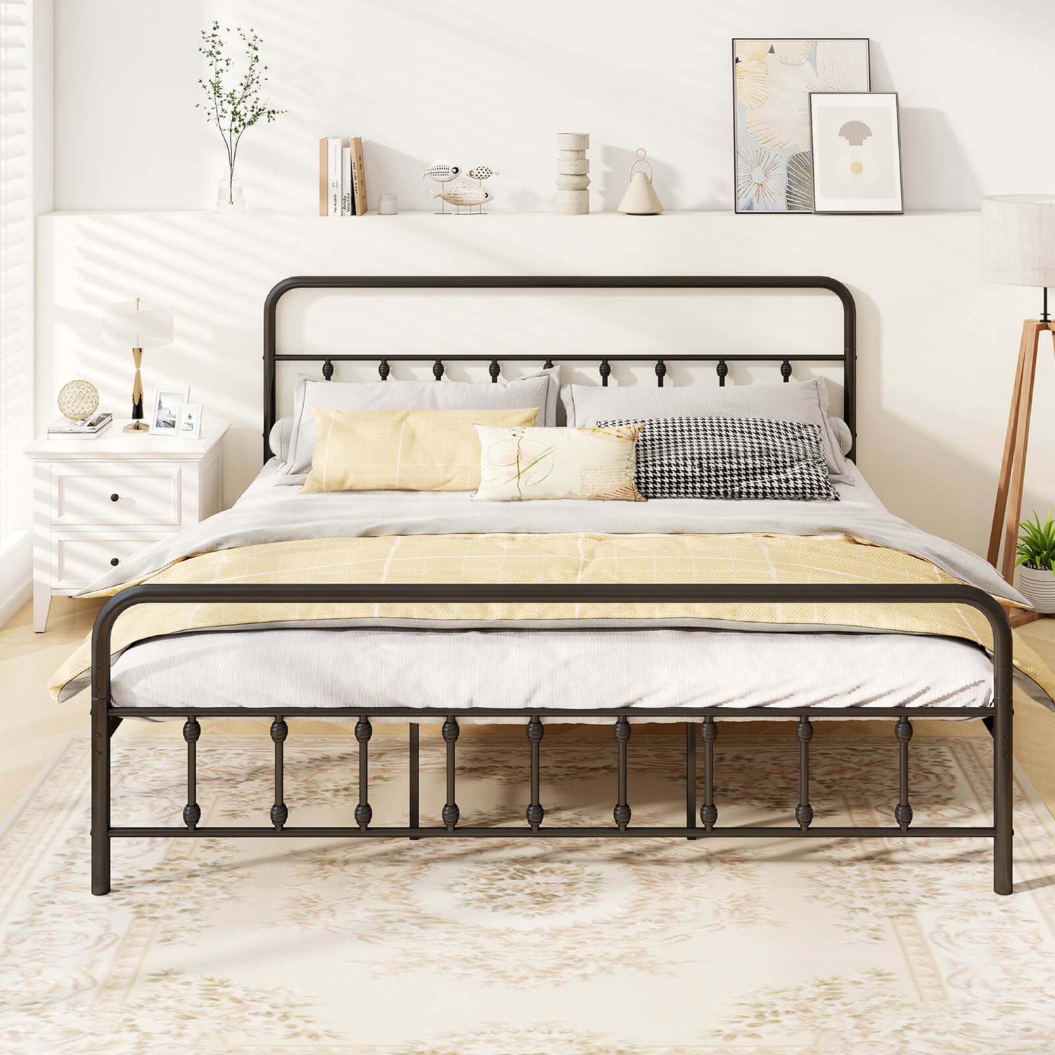 Costway Full/Queen/King Size Bed Frame with Headboard Under Bed Storage No Box Spring Needed Black
