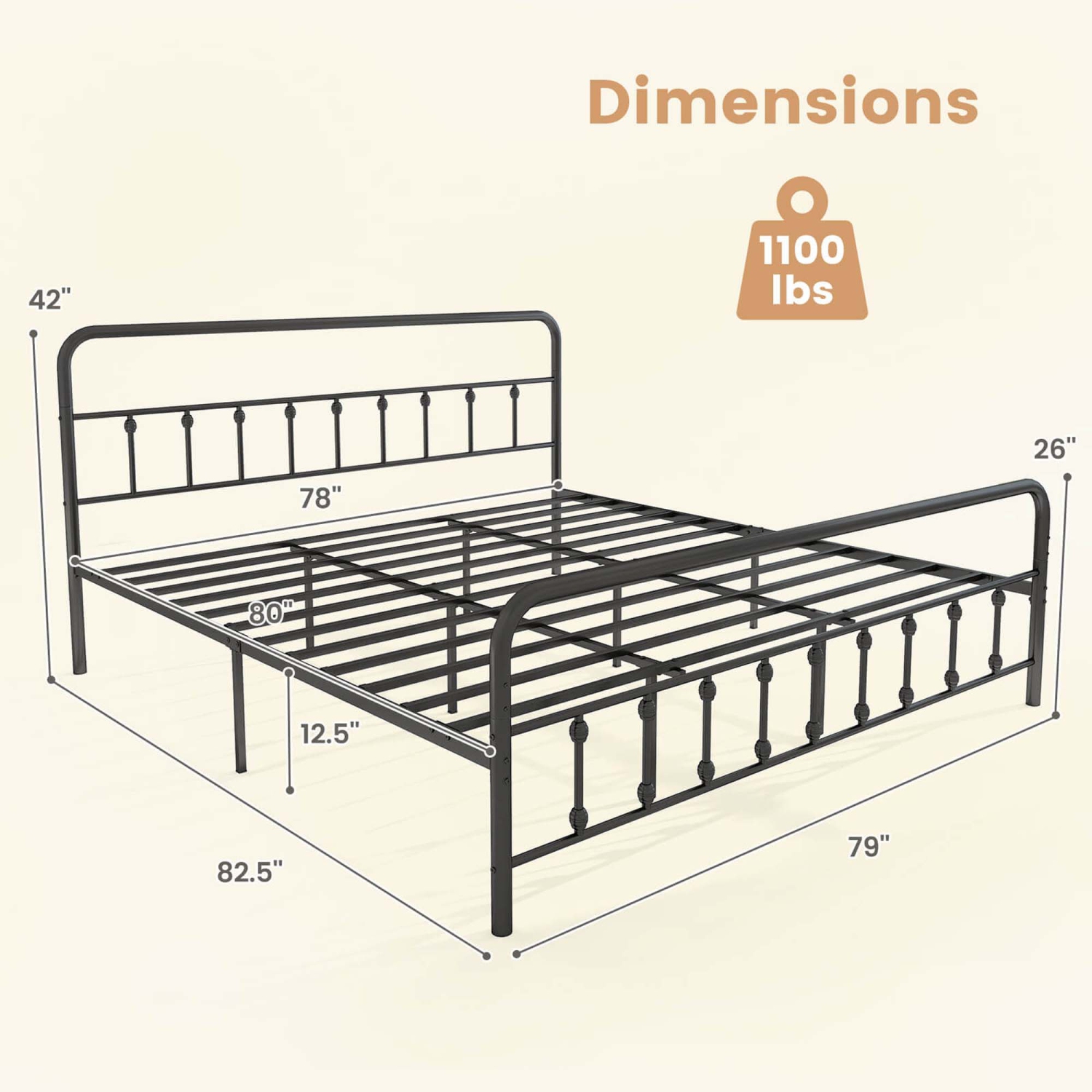 Costway Full/Queen/King Size Bed Frame with Headboard Under Bed Storage No Box Spring Needed Black