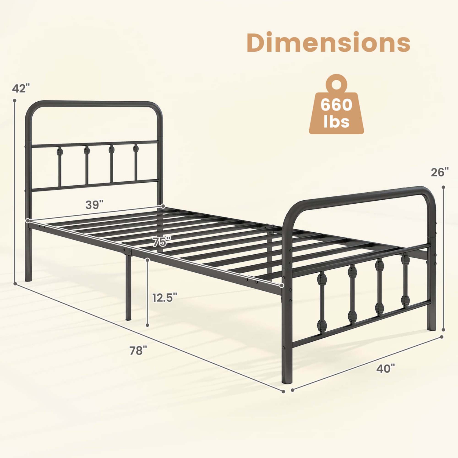 Cadre de lit double/grand/très grand lit avec tête de lit Rangement sous lit de Costway Aucun sommier requis Noir