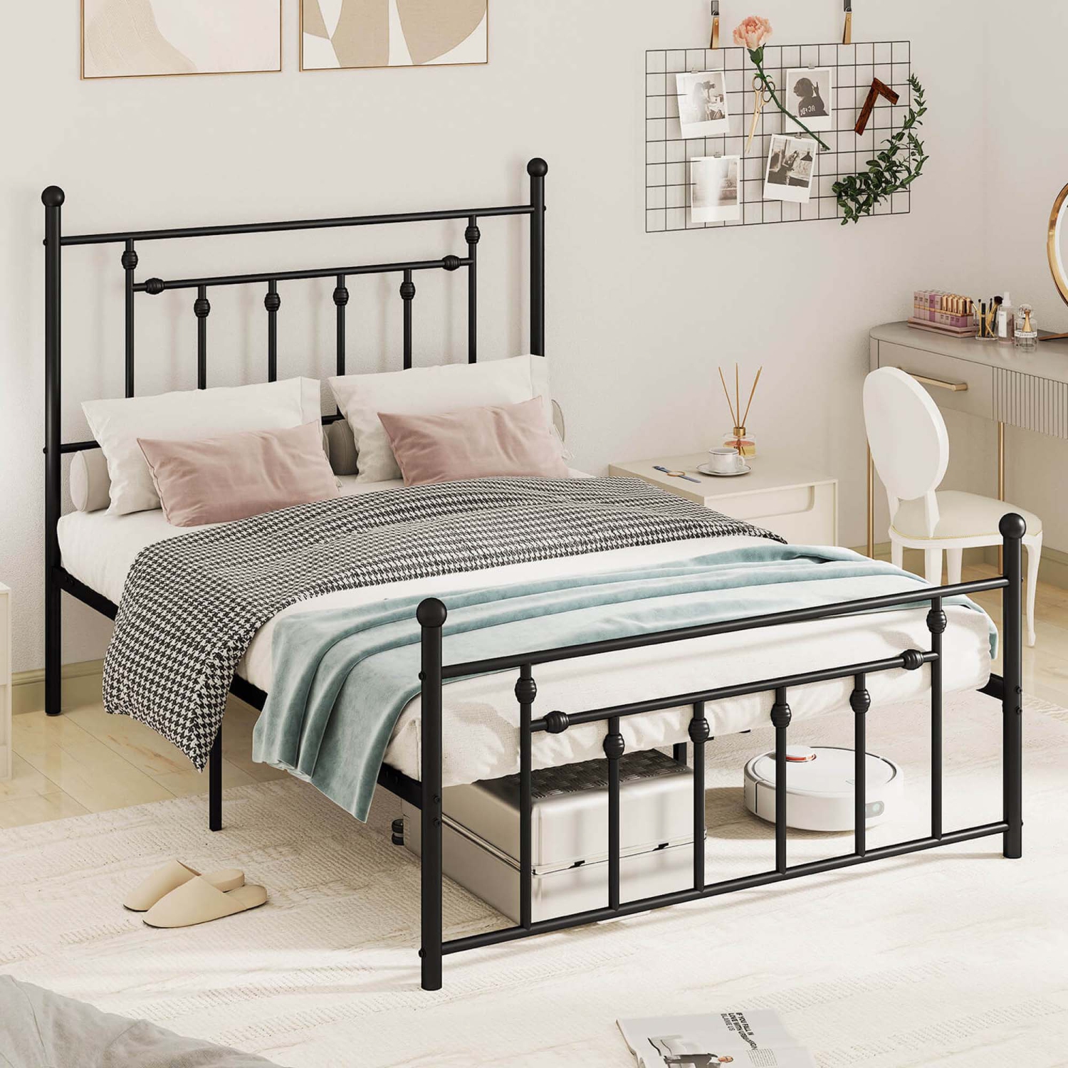 Costway Twin/Full/Queen Size Metal Bed Frame with Headboard Under-bed Storage Mattress Foundation