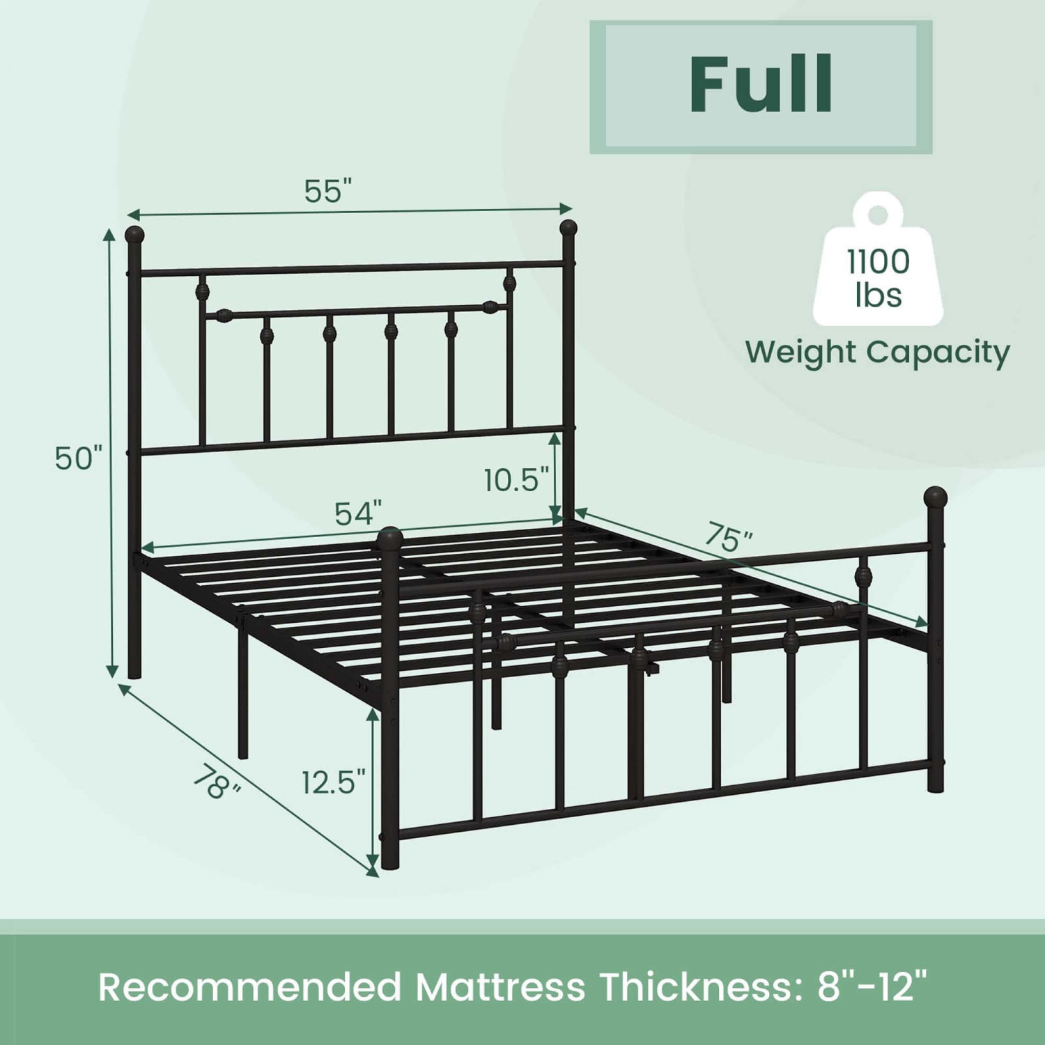 Costway Twin/Full/Queen Size Metal Bed Frame with Headboard Under-bed Storage Mattress Foundation