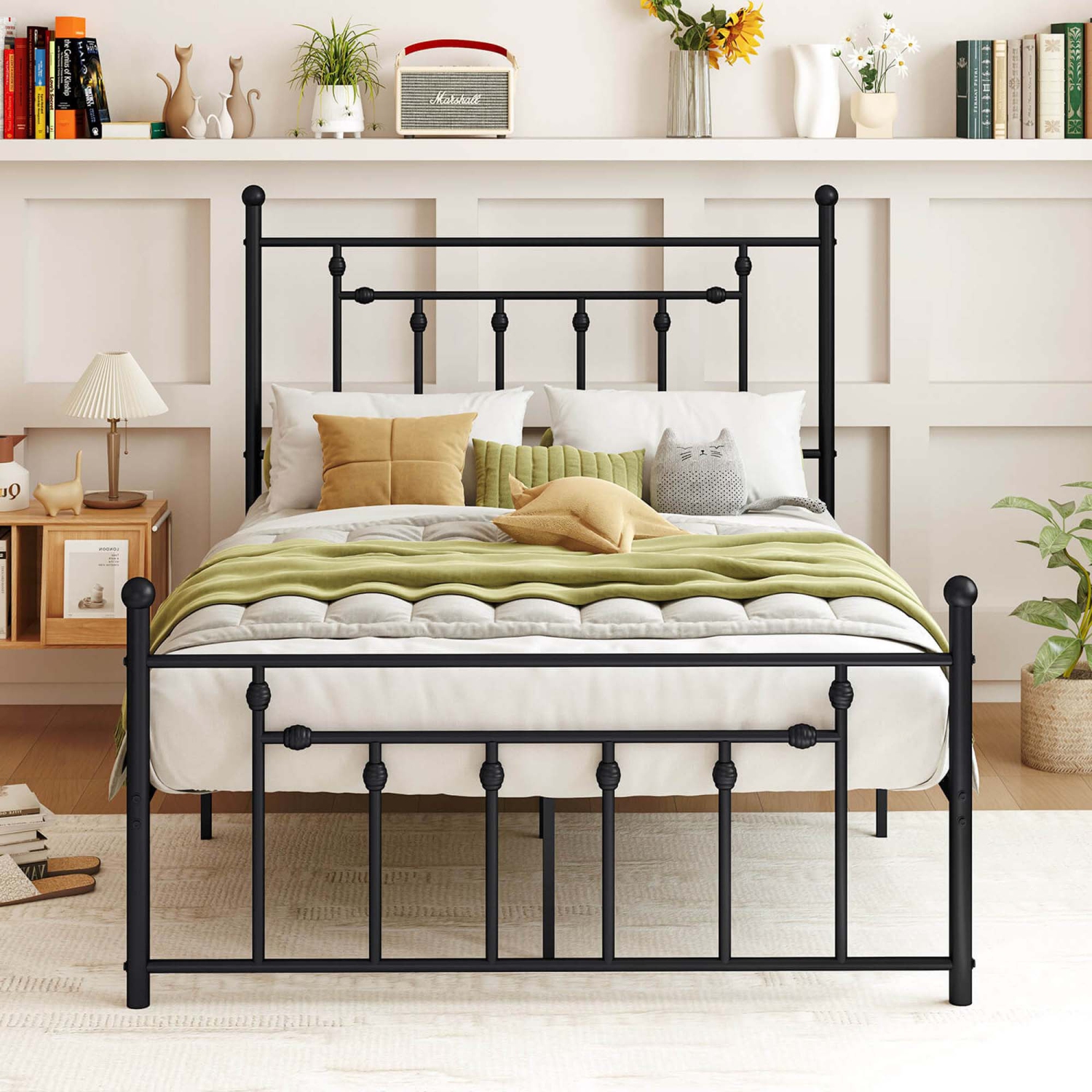 Costway Twin/Full/Queen Size Metal Bed Frame with Headboard Under-bed Storage Mattress Foundation