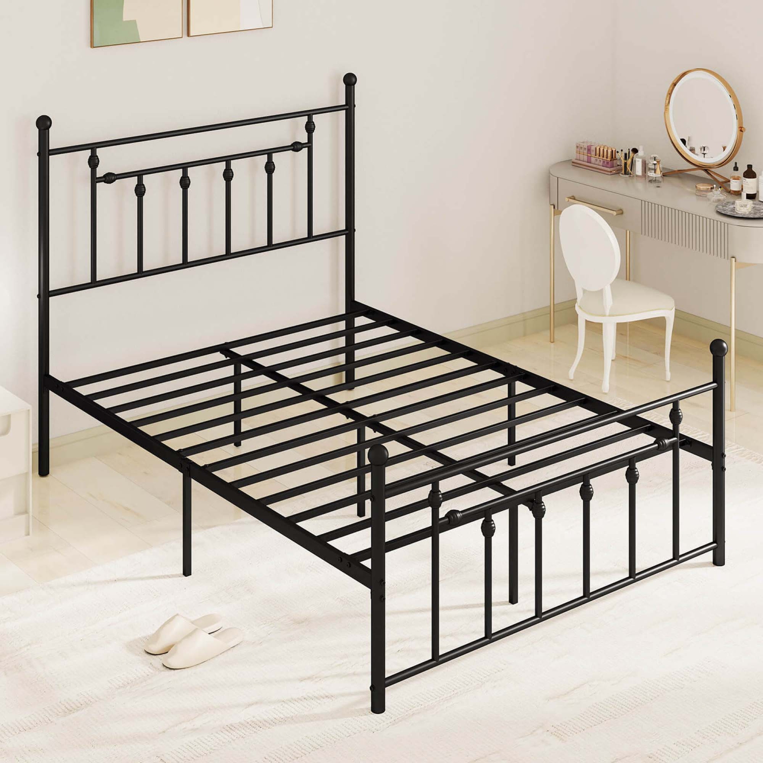 Costway Twin/Full/Queen Size Metal Bed Frame with Headboard Under-bed Storage Mattress Foundation