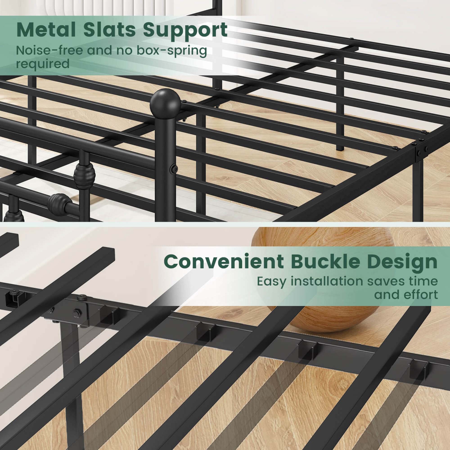 Costway Twin/Full/Queen Size Metal Bed Frame with Headboard Under-bed Storage Mattress Foundation