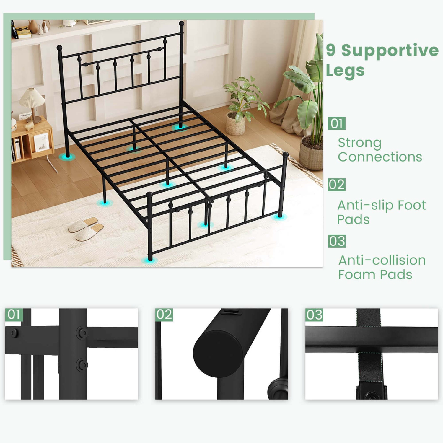 Costway Twin/Full/Queen Size Metal Bed Frame with Headboard Under-bed Storage Mattress Foundation