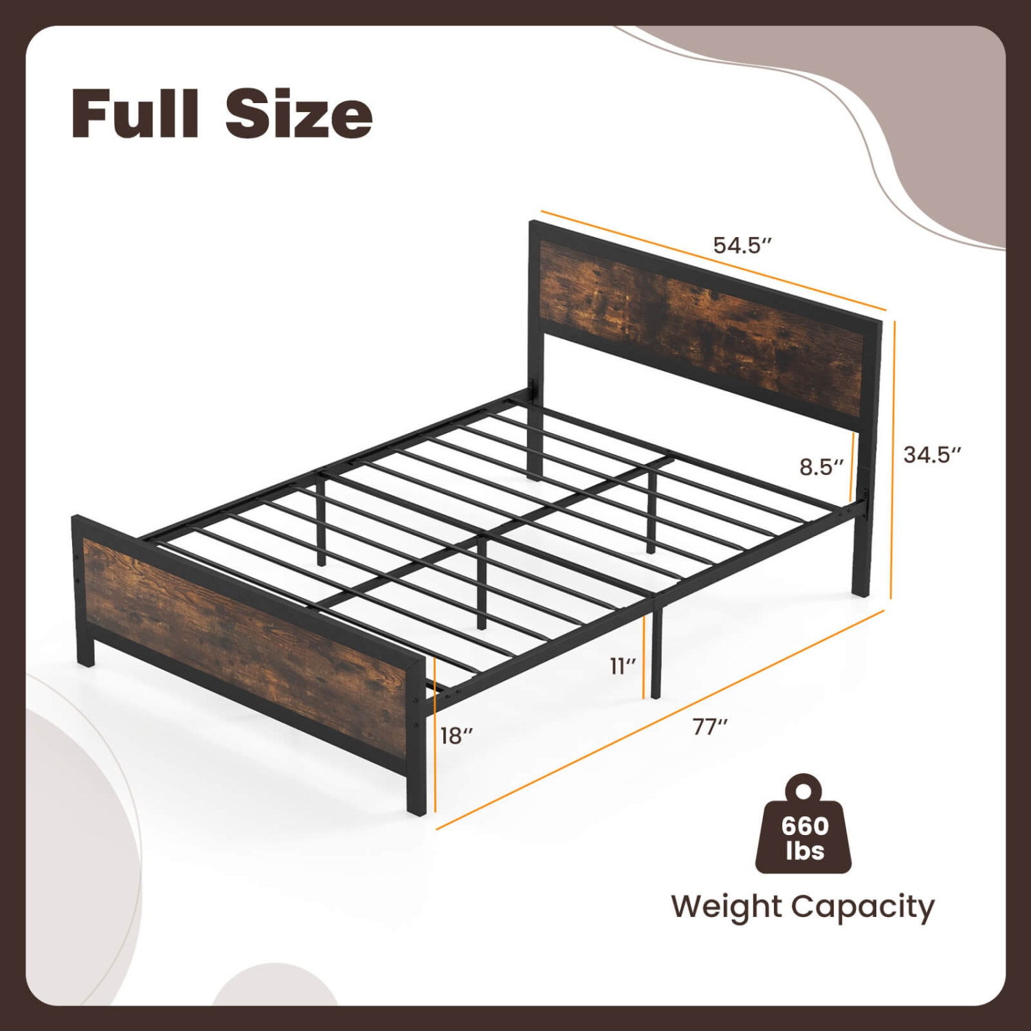 Costway Twin/Full/Queen Size Metal Bed Frame with Headboard & Footboard Metal Slats Support