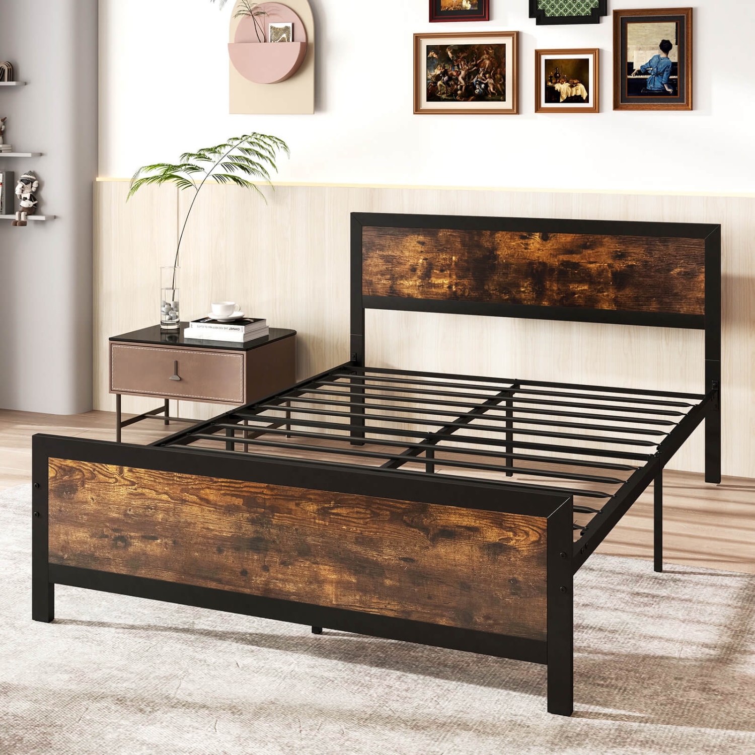 Costway Twin/Full/Queen Size Metal Bed Frame with Headboard & Footboard Metal Slats Support
