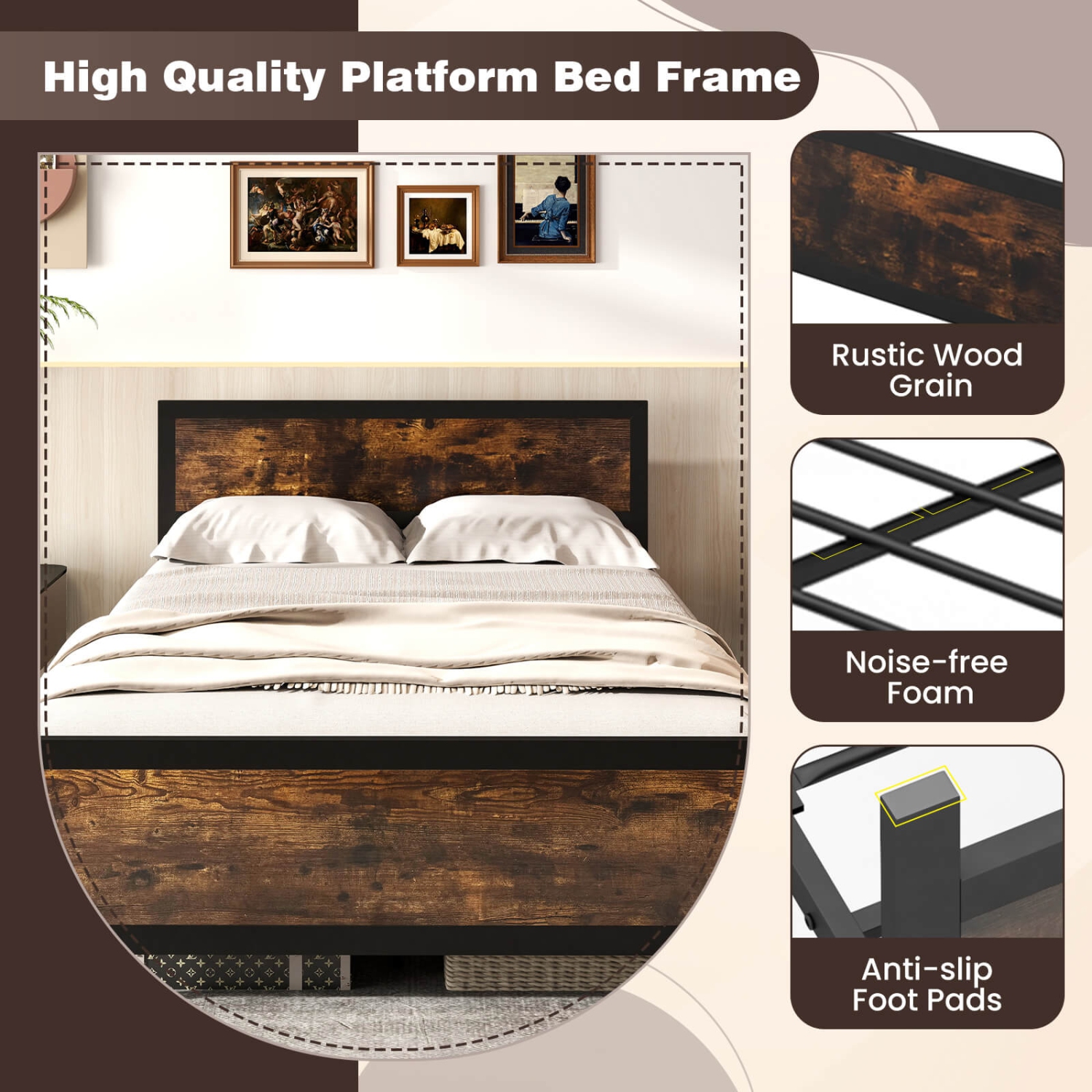Costway Twin/Full/Queen Size Metal Bed Frame with Headboard & Footboard Metal Slats Support