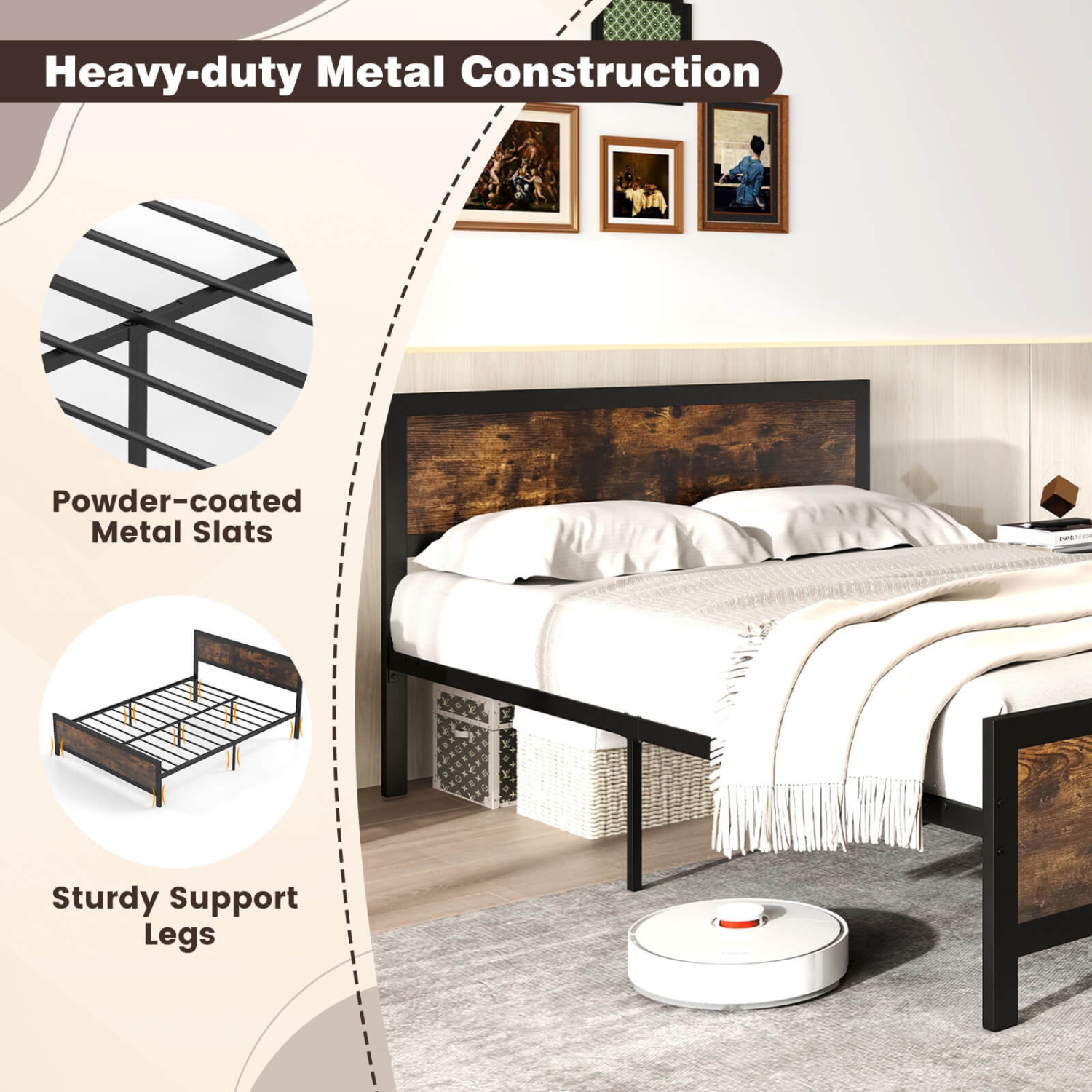Costway Twin/Full/Queen Size Metal Bed Frame with Headboard & Footboard Metal Slats Support