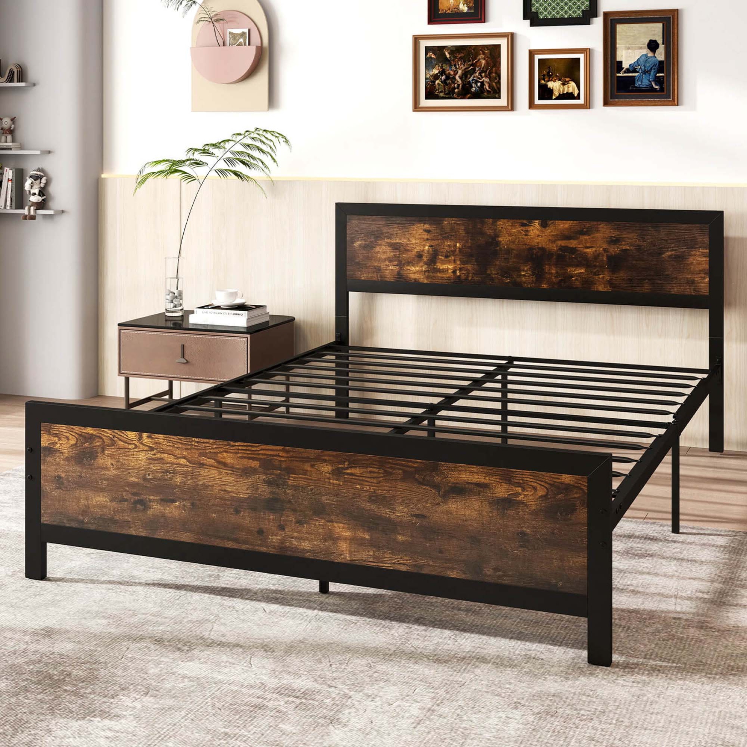 Costway Twin/Full/Queen Size Metal Bed Frame with Headboard & Footboard Metal Slats Support