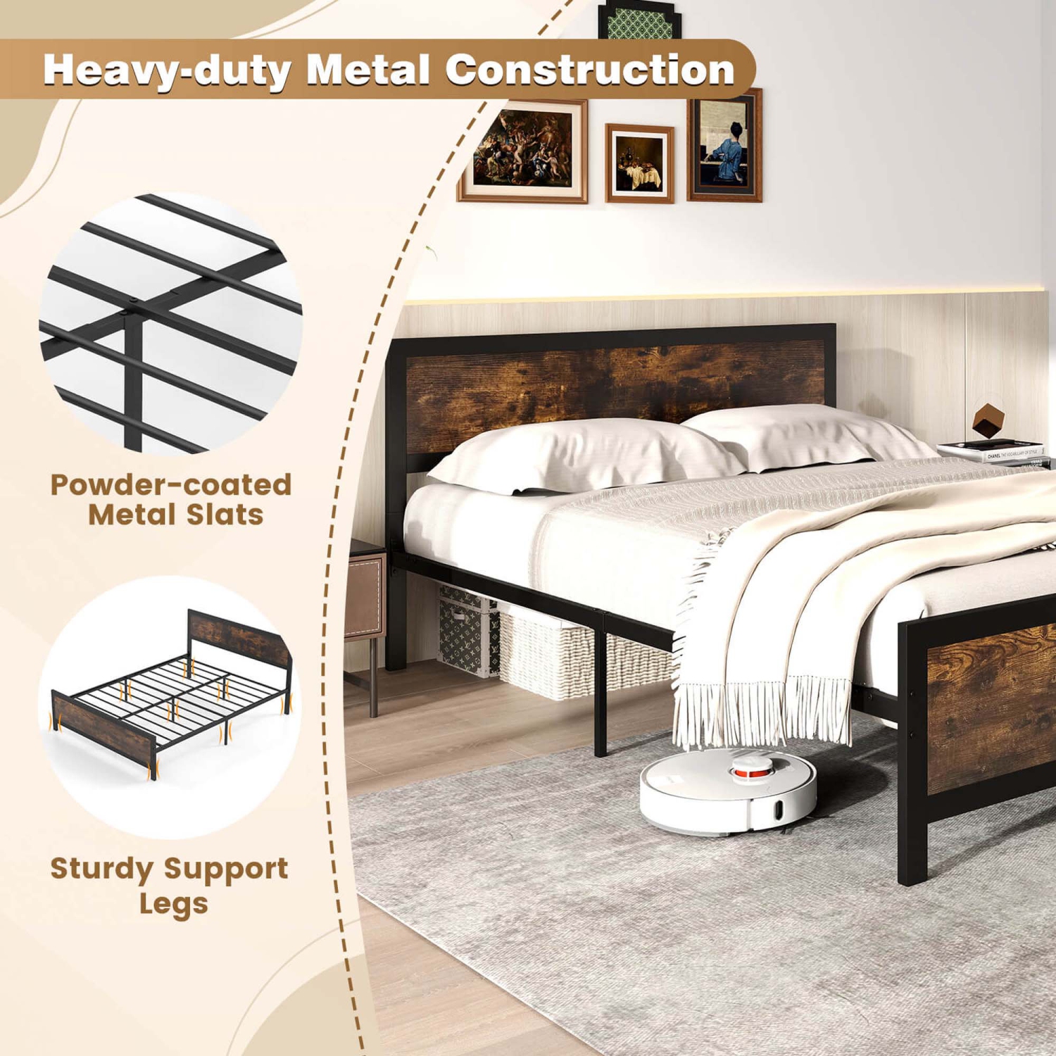 Costway Twin/Full/Queen Size Metal Bed Frame with Headboard & Footboard Metal Slats Support