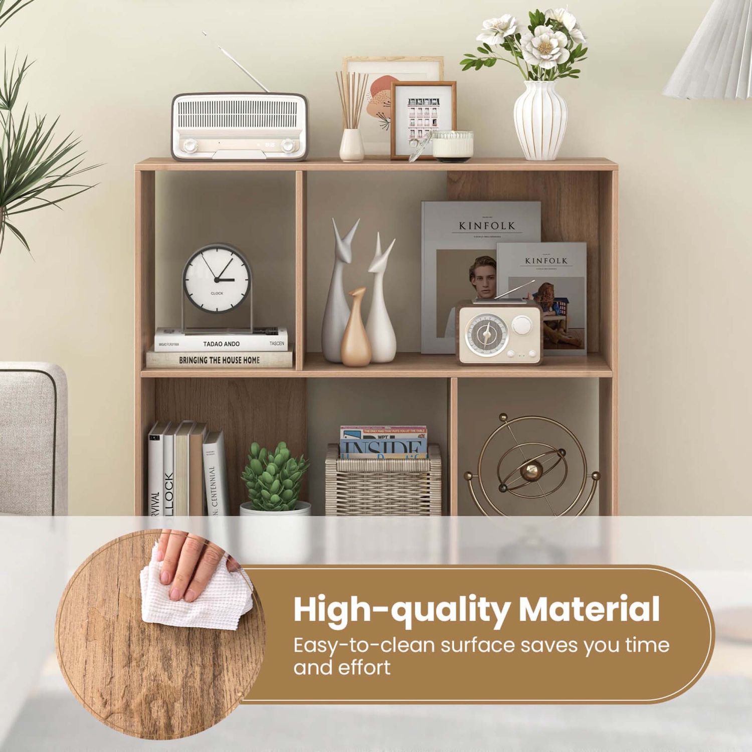 Costway Open Shelf Bookcase Mid Century Modern Cube Bookshelf with 4 Compartments Natural/White/Black