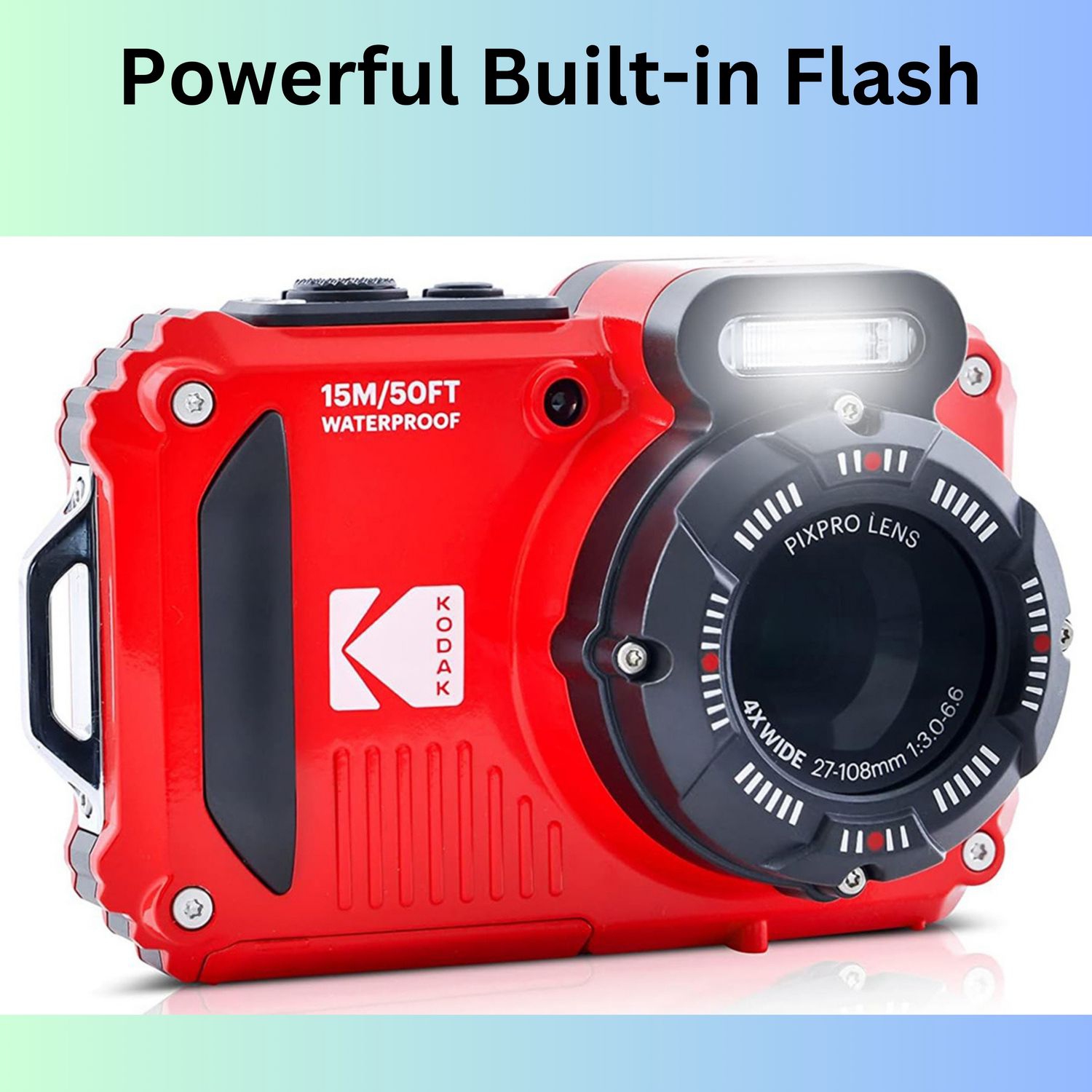 Appareil photo numérique étanche, antichoc, Wi-Fi à zoom optique 4x 1080p 16&nbsp;Mpx HD intégrale Appareil photo ACL 2,7&nbsp;po + bracelet en prime