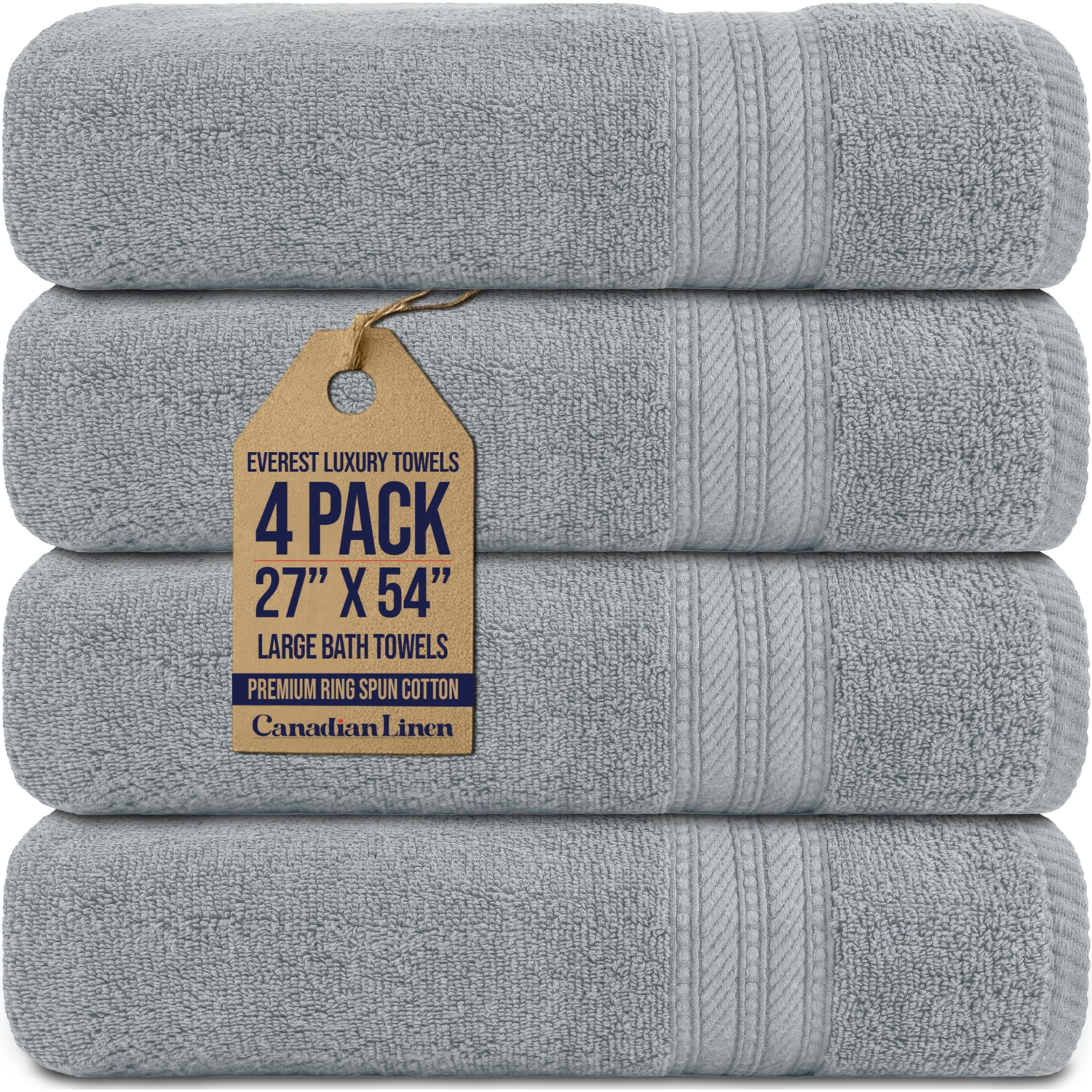 Canadian Linen Everest – Serviettes de bain de luxe, 27 x 54&nbsp;po, paq. 4, 100 % coton doux absorbant, séchage rapide, pour chambre d'invité, gris