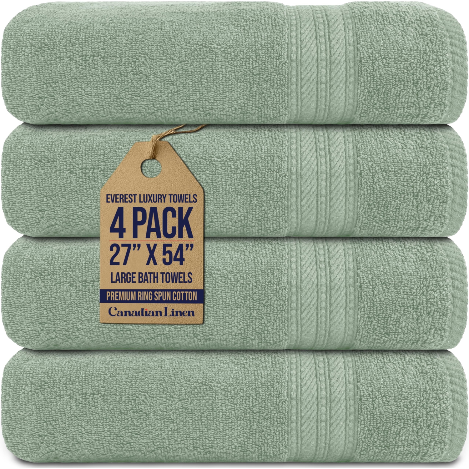 Canadian Linen Everest Luxury Bath Towels, 27”x54”, 4 Pack, Extra Soft Cotton Absorbent Quick Dry Lightweight Towels Sets for Spa, Resorts, Sage Green