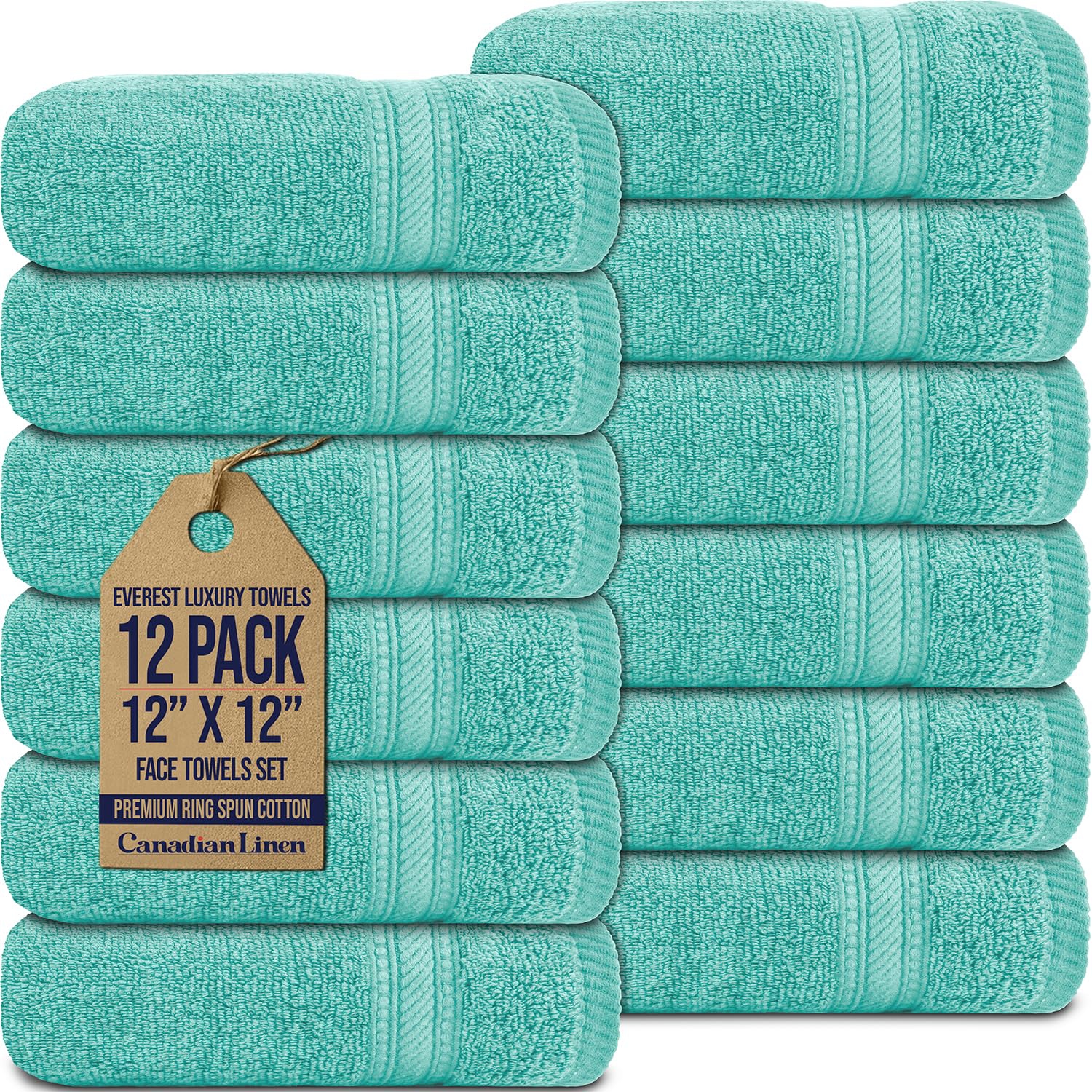Canadian Linen – Ensemble de 12 débarbouillettes de luxe Everest, 12 x 12&nbsp;po, coton doux et absorbant à séchage rapide, léger, pour la maison,