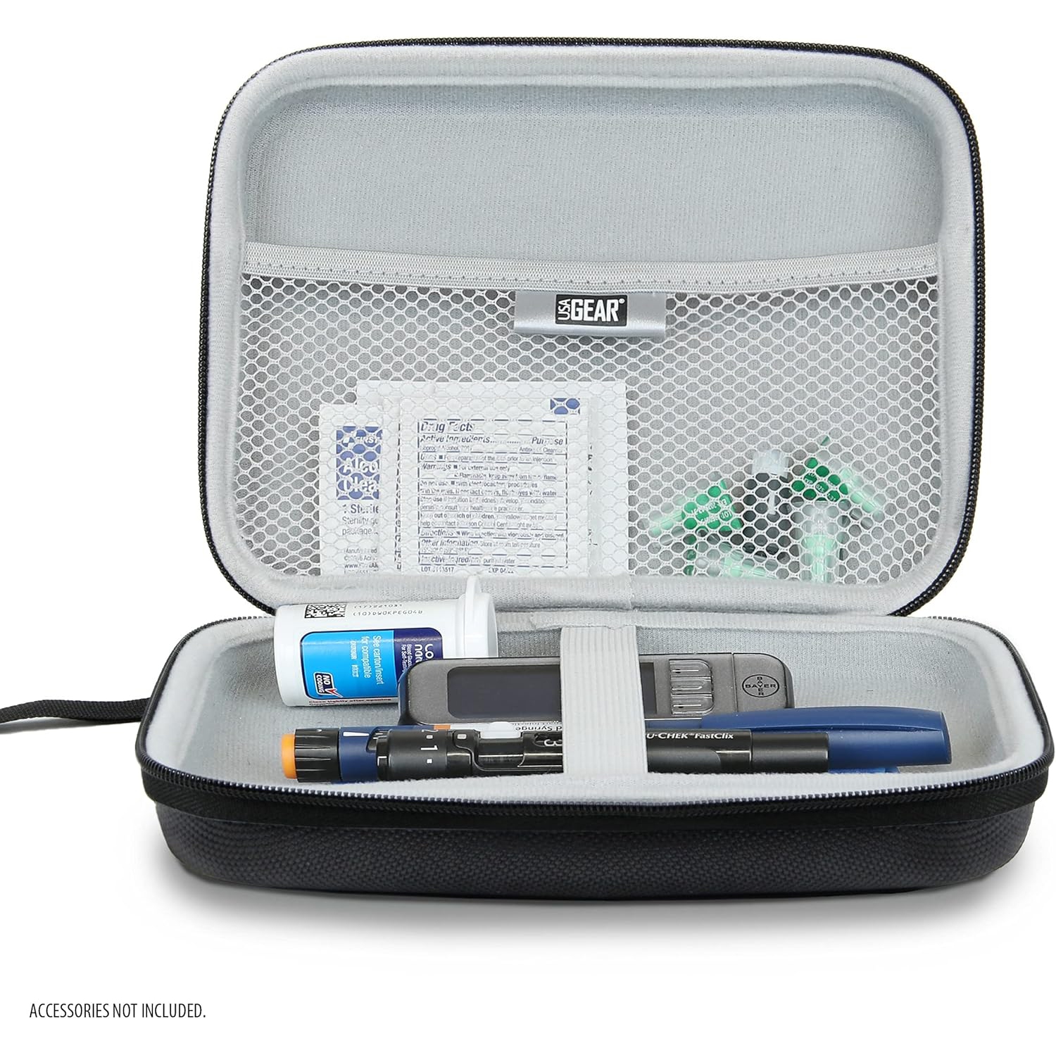 USA GEAR Insulin Travel Case - Diabetic Bag with Protective Hard Shell Exterior, Zipper and Wrist Strap - Diabetic Travel Case Holds Insulin,