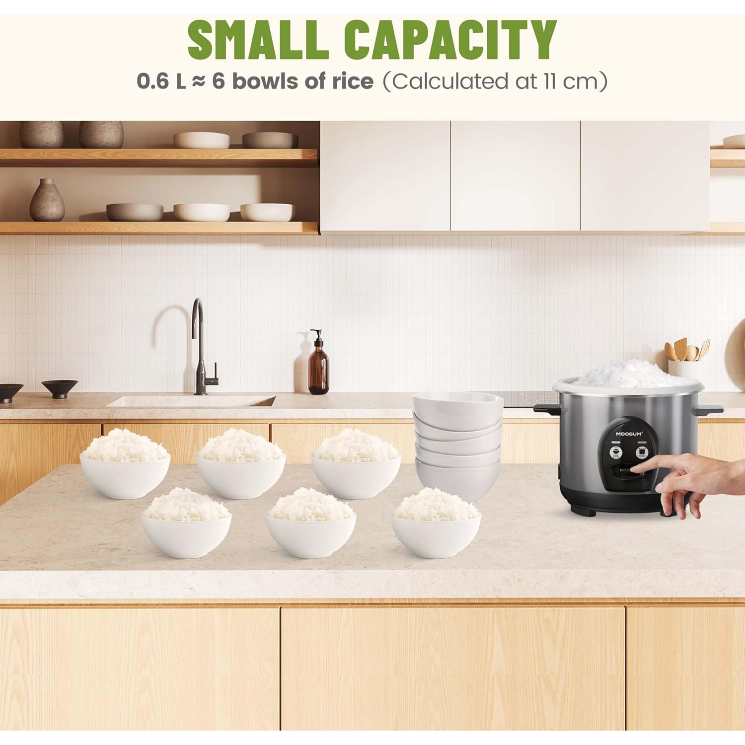 Cuiseur à riz électrique de Moosum, capacité de 3&nbsp;tasses non cuite, récipient intérieur antiadhésif en céramique, réchaud automatique,