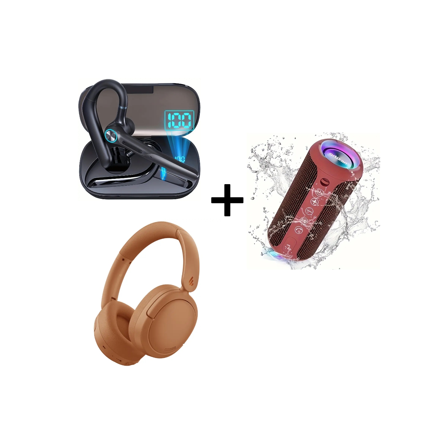 Speaker, Wireless Earbuds & Wireless Headset Combo - 24W Waterproof Speaker with RGB Lights, 50H Headset Playback, ANC, 30H Earbuds Playtime, BT 5.3