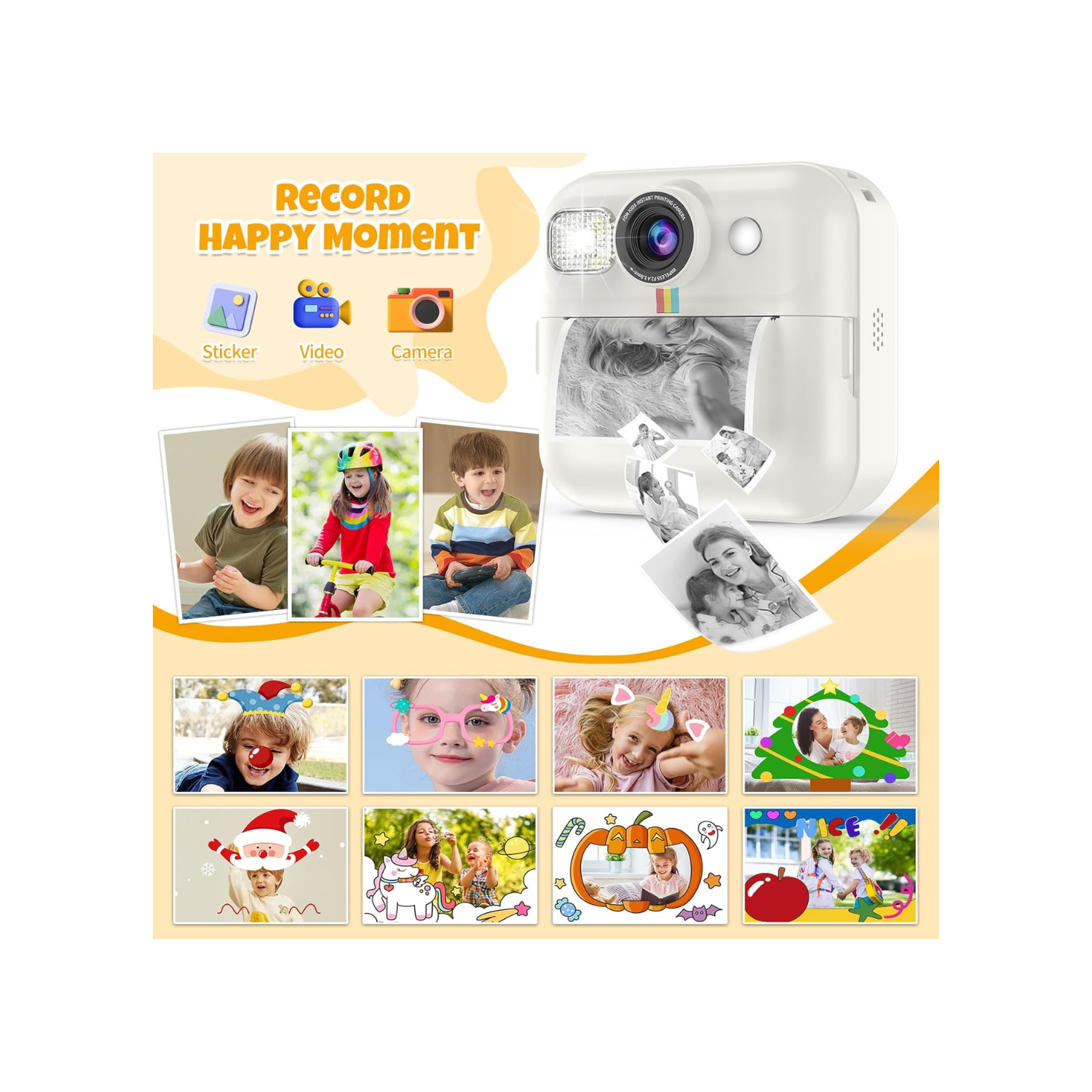 Kids Camera,Toddler Camera Instant Print Toys,1080P Children Printable Camera,Christmas Birthday Gifts for Girls Boys Age 3-10 with 3 Roller Photo
