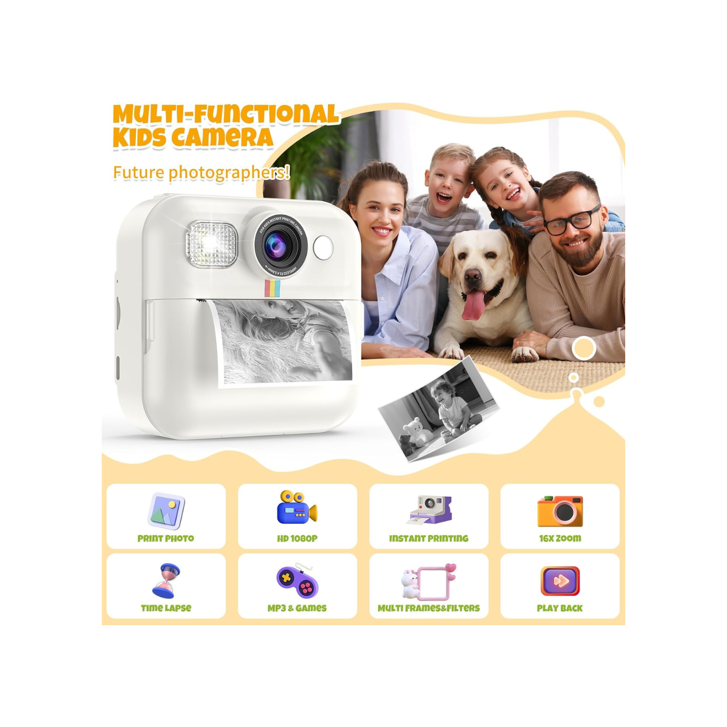 Kids Camera,Toddler Camera Instant Print Toys,1080P Children Printable Camera,Christmas Birthday Gifts for Girls Boys Age 3-10 with 3 Roller Photo