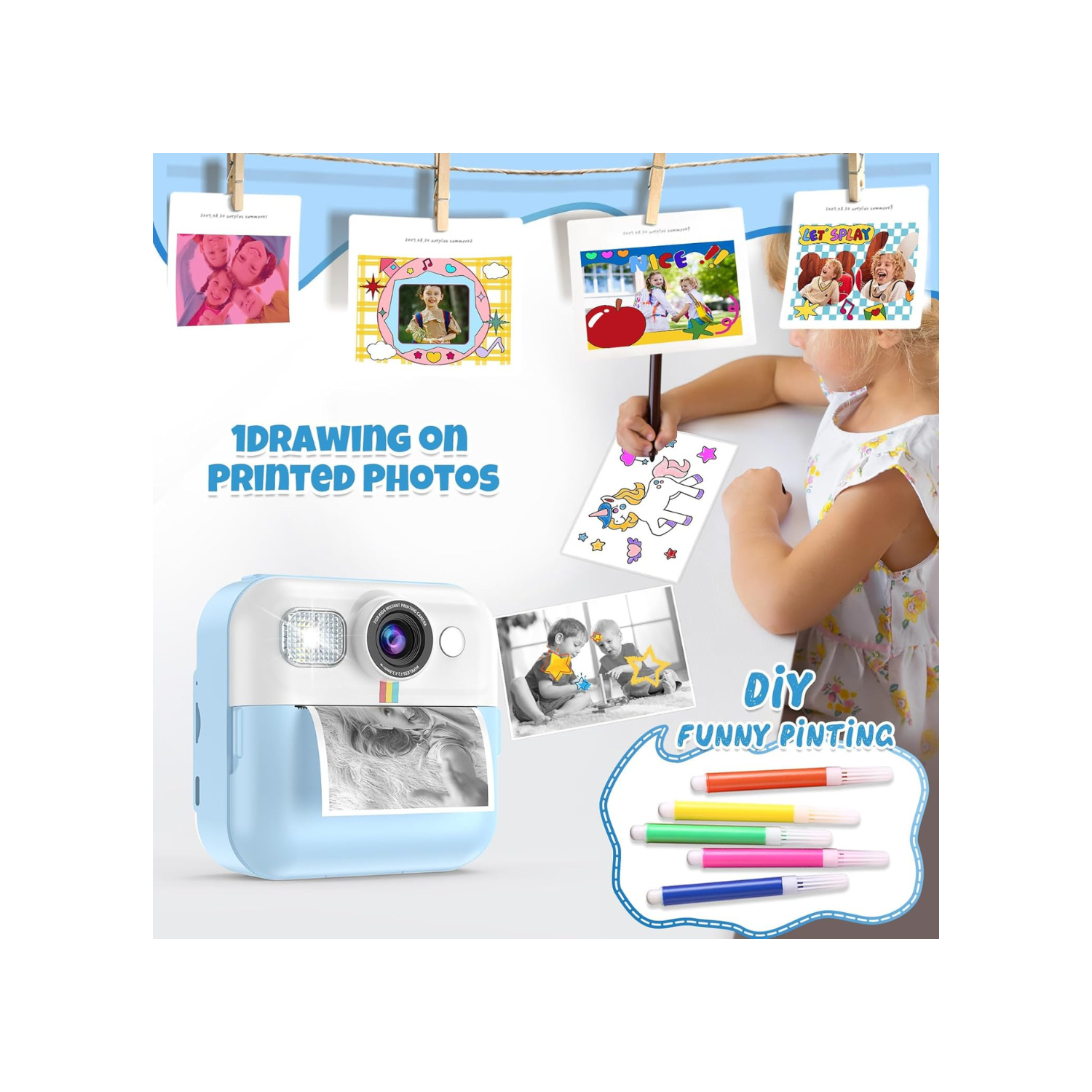 Kids Camera,Toddler Camera Instant Print Toys,1080P Children Printable Camera,Christmas Birthday Gifts for Girls Boys Age 3-10 with 3 Roller Photo