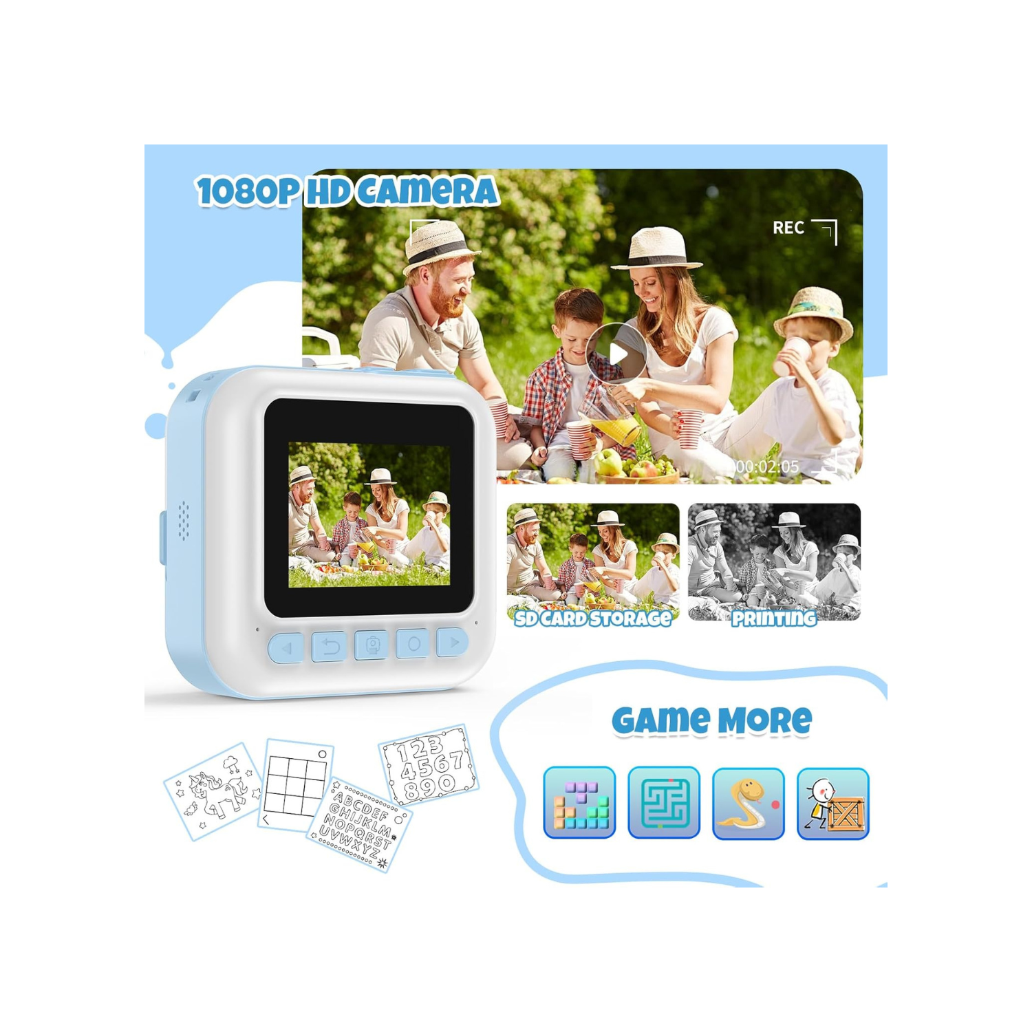 Kids Camera,Toddler Camera Instant Print Toys,1080P Children Printable Camera,Christmas Birthday Gifts for Girls Boys Age 3-10 with 3 Roller Photo