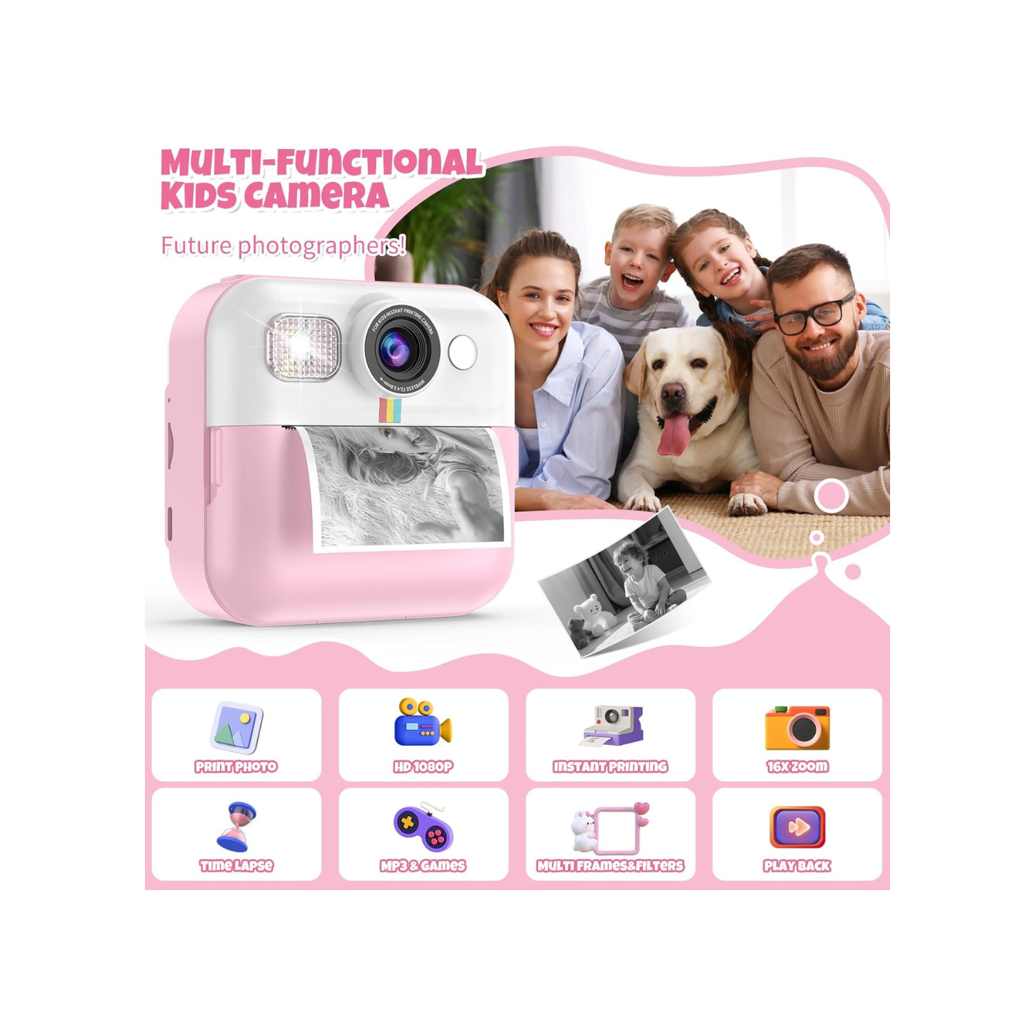 Kids Camera,Toddler Camera Instant Print Toys,1080P Children Printable Camera,Christmas Birthday Gifts for Girls Boys Age 3-10 with 3 Roller Photo