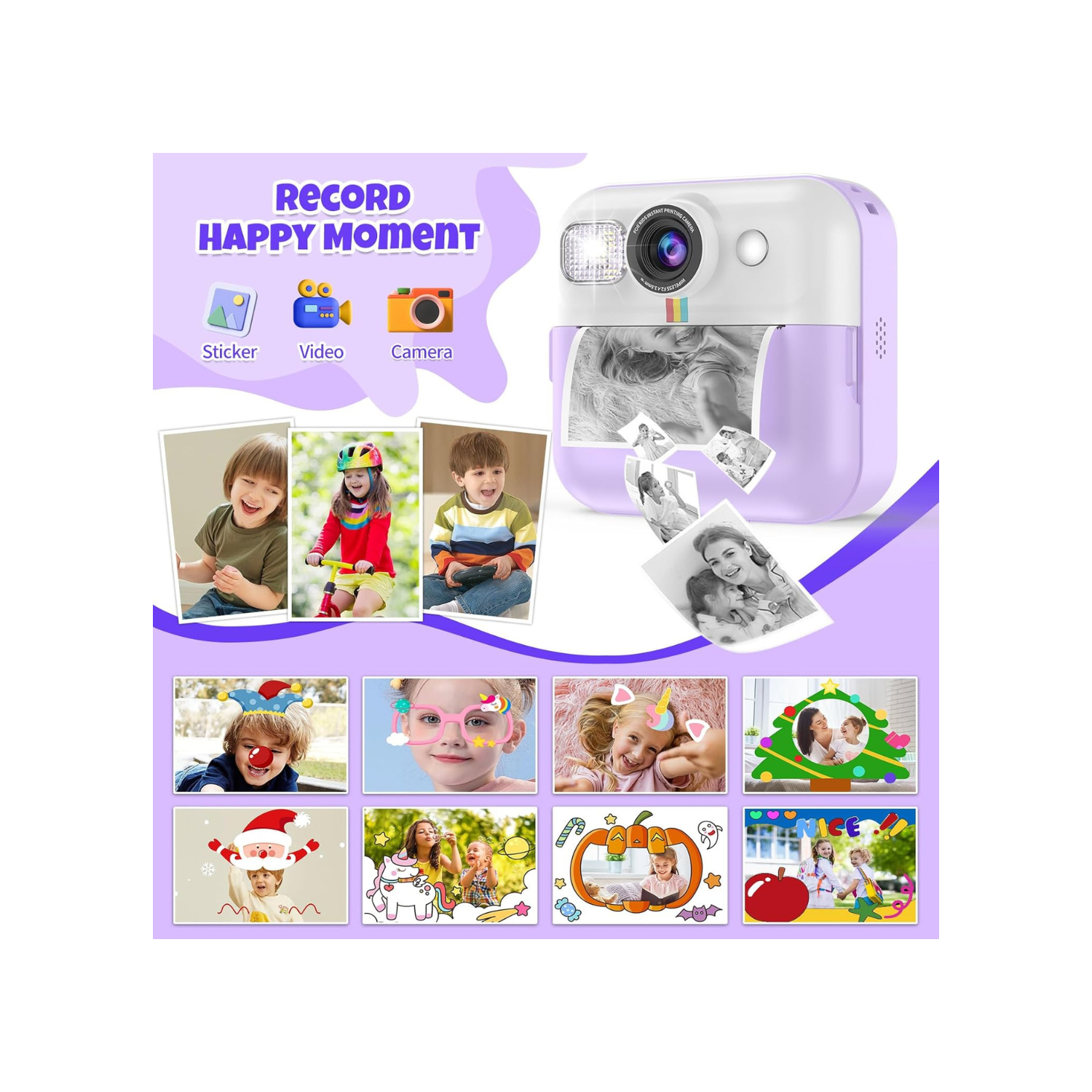 Kids Camera,Toddler Camera Instant Print Toys,1080P Children Printable Camera,Christmas Birthday Gifts for Girls Boys Age 3-10 with 3 Roller Photo