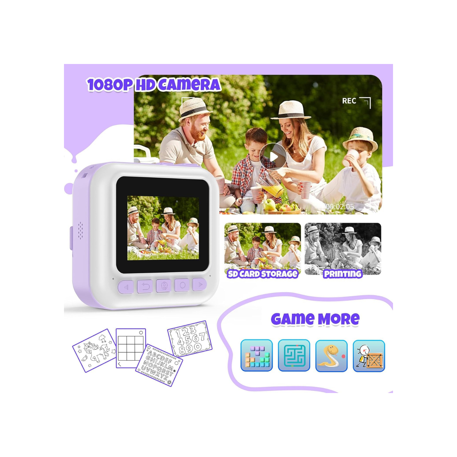 Kids Camera,Toddler Camera Instant Print Toys,1080P Children Printable Camera,Christmas Birthday Gifts for Girls Boys Age 3-10 with 3 Roller Photo