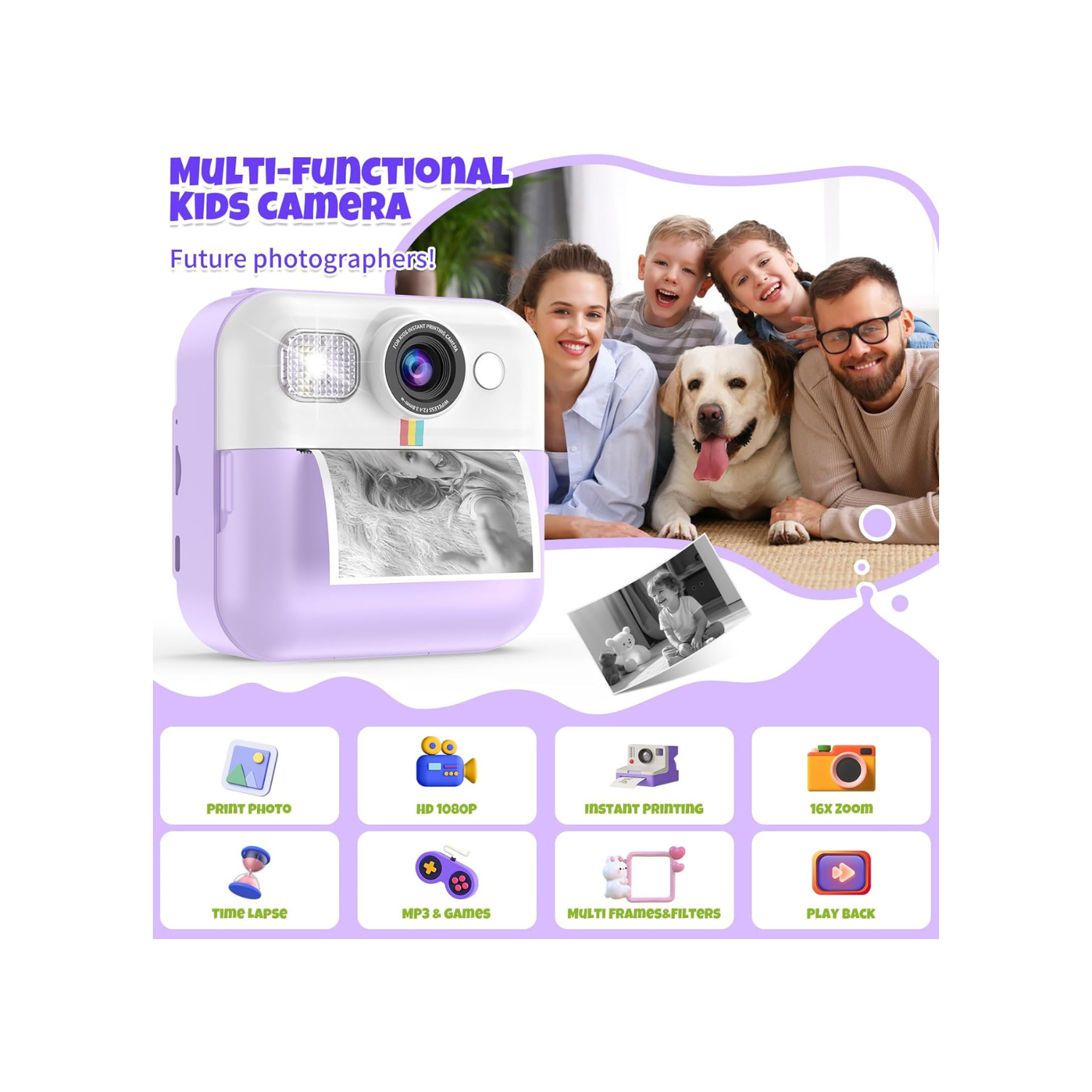 Kids Camera,Toddler Camera Instant Print Toys,1080P Children Printable Camera,Christmas Birthday Gifts for Girls Boys Age 3-10 with 3 Roller Photo