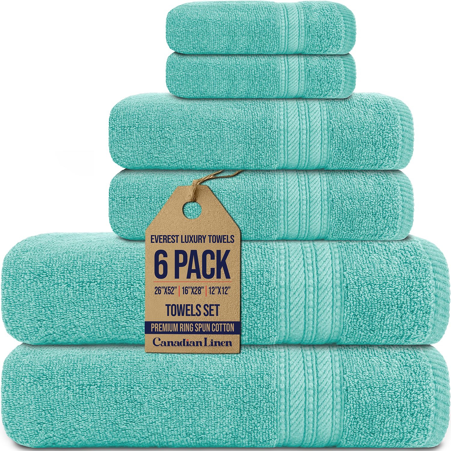 Canadian Linen Luxury Everest Towels, Pack of 6 Soft Absorbent Cotton Lightweight Quick Dry Towels for Beach Resorts, Teal