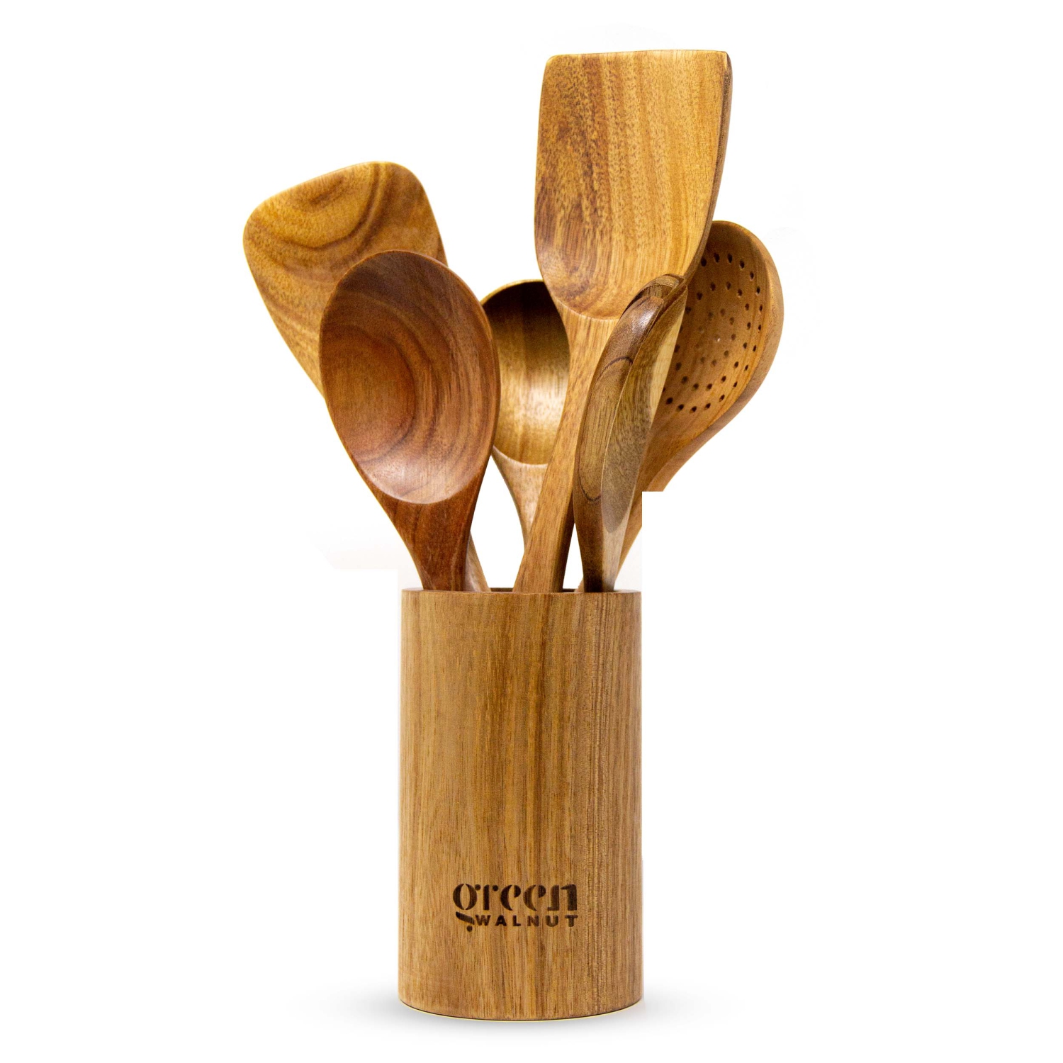 Greenwalnut Wooden Acacia Kitchen Utensil - Set of 7