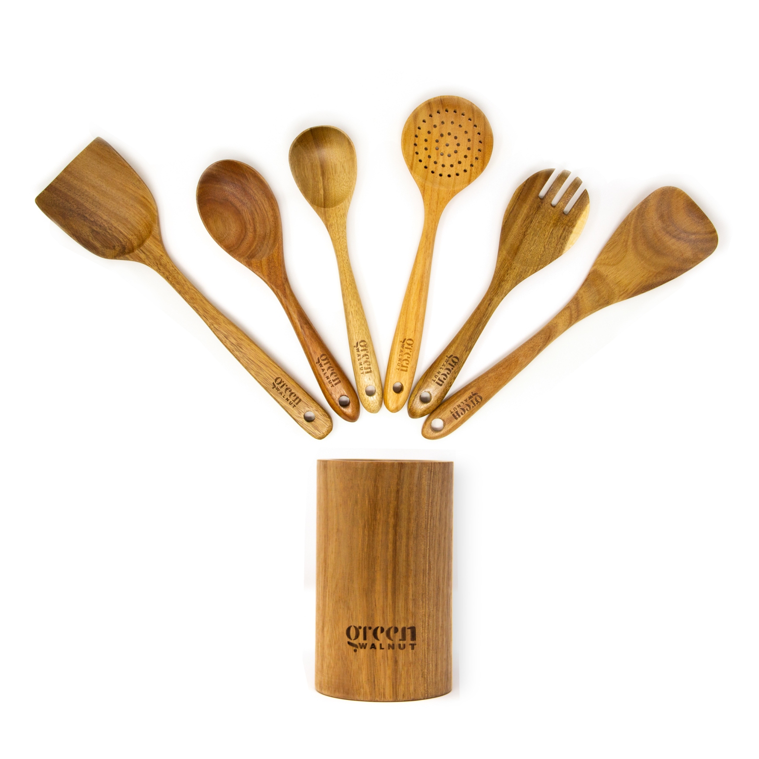 Greenwalnut Wooden Acacia Kitchen Utensil - Set of 7