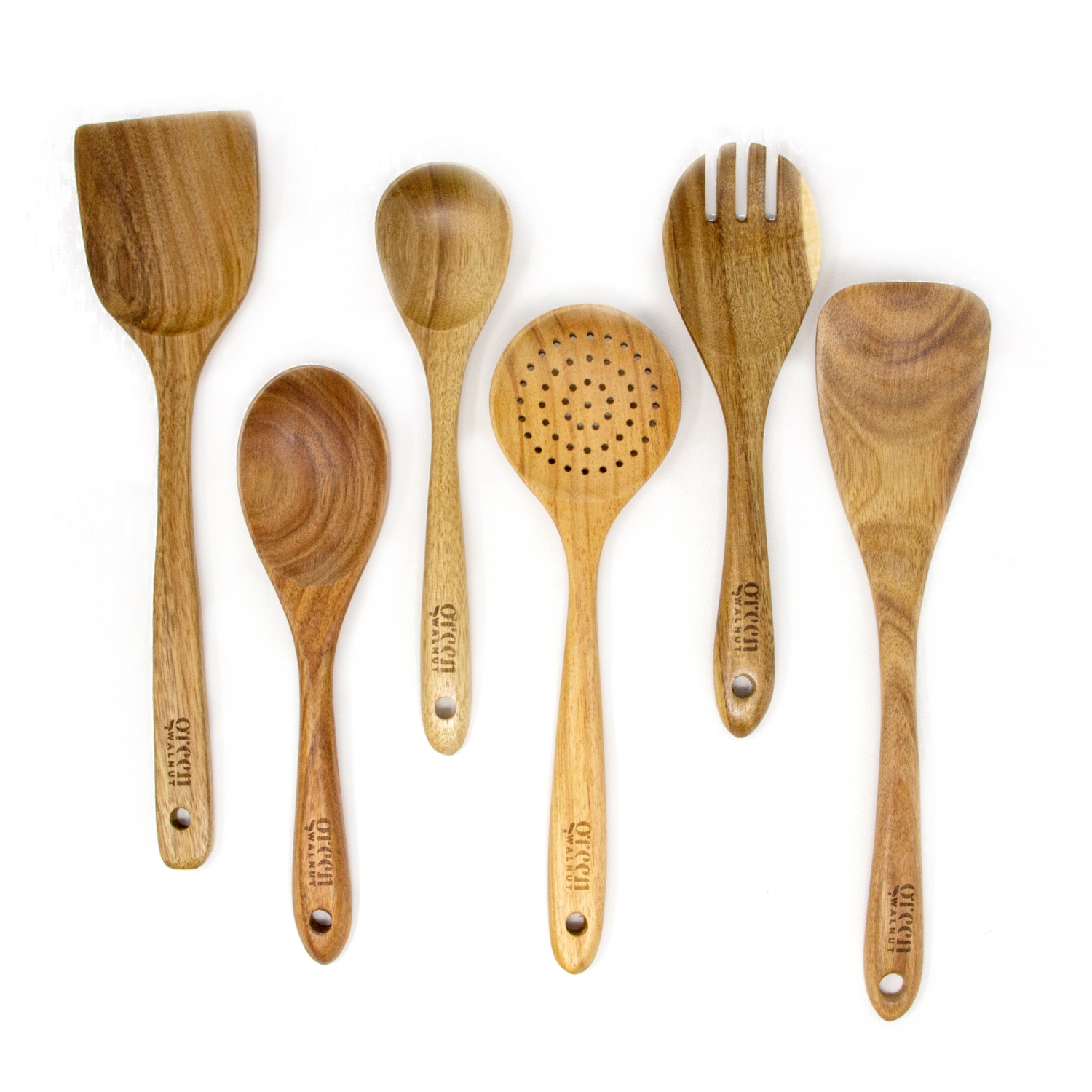 Greenwalnut Wooden Acacia Kitchen Utensil - Set of 7