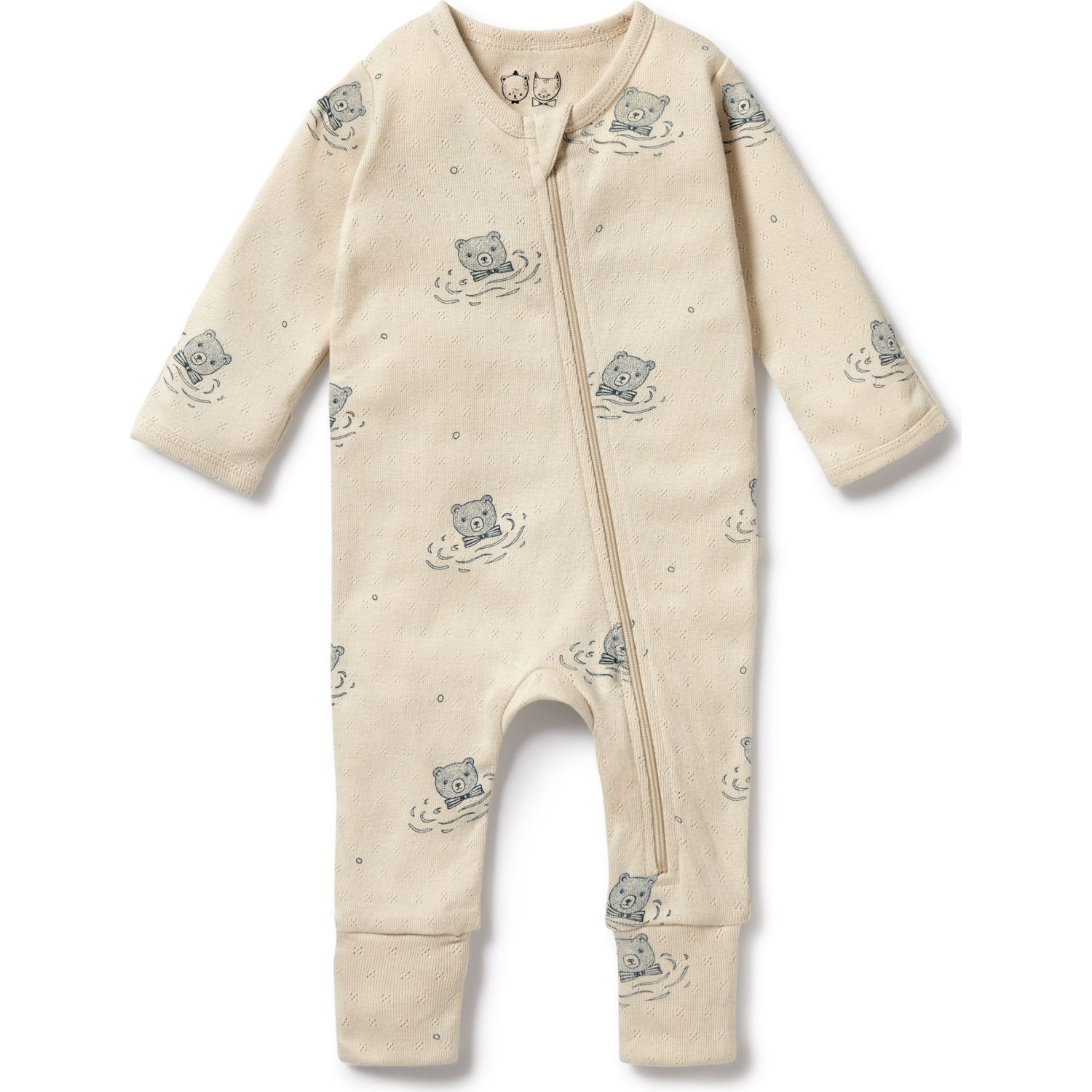 Combinaison à glissière avec pieds en coton biologique avec pointelle de Wilson+Frenchy - Petit ours