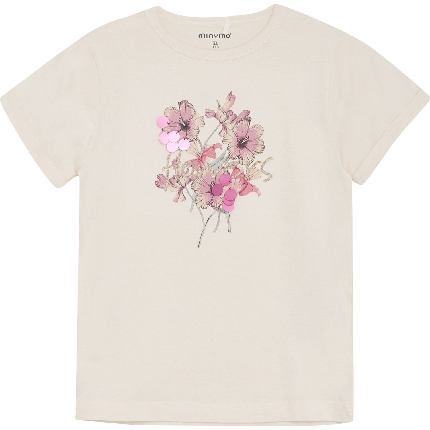 Minymo Short-Sleeve T-Shirt - Pink Flowers/White Swan